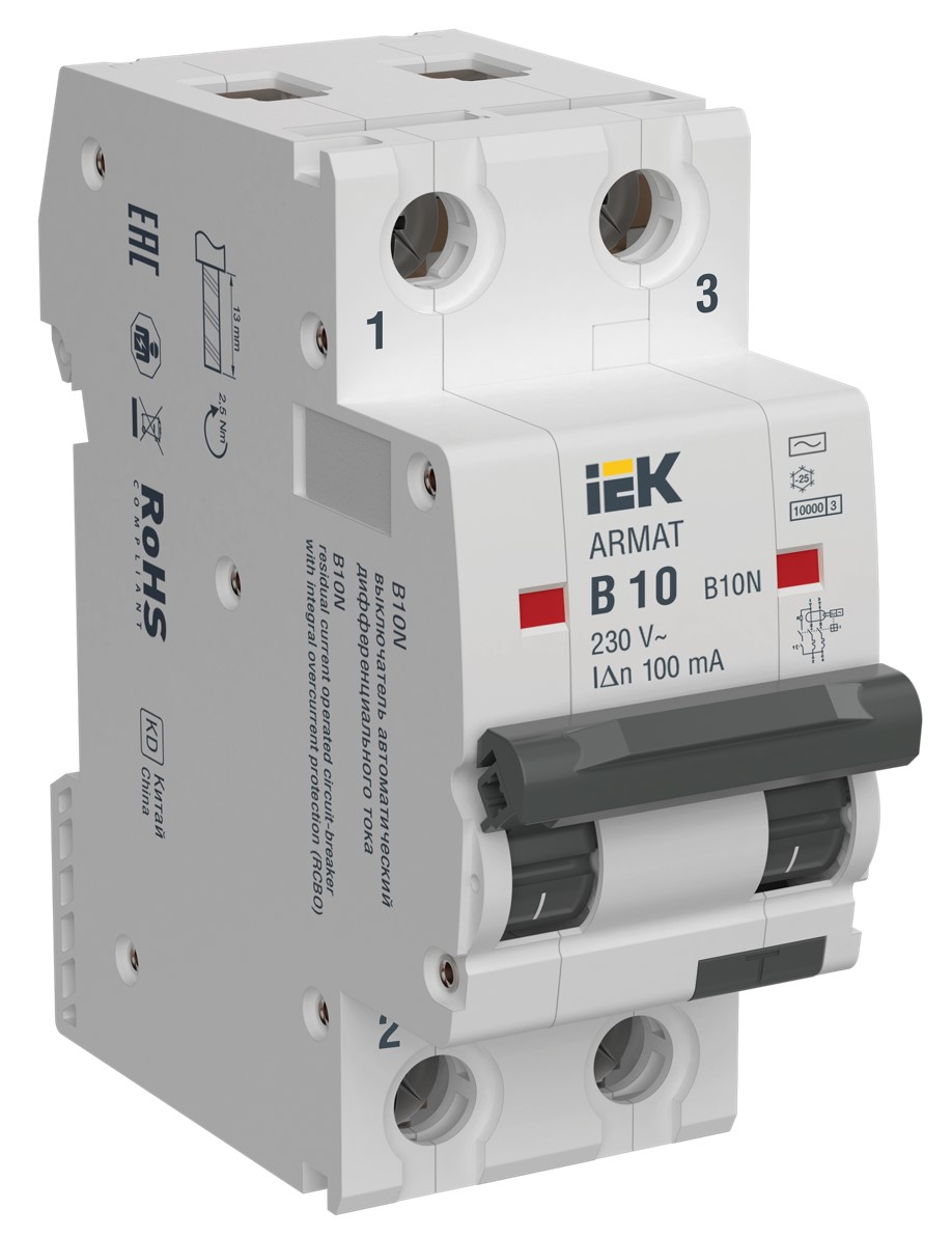 Выключатель автоматический дифференциального тока B10N 2P B10 100мА тип AC