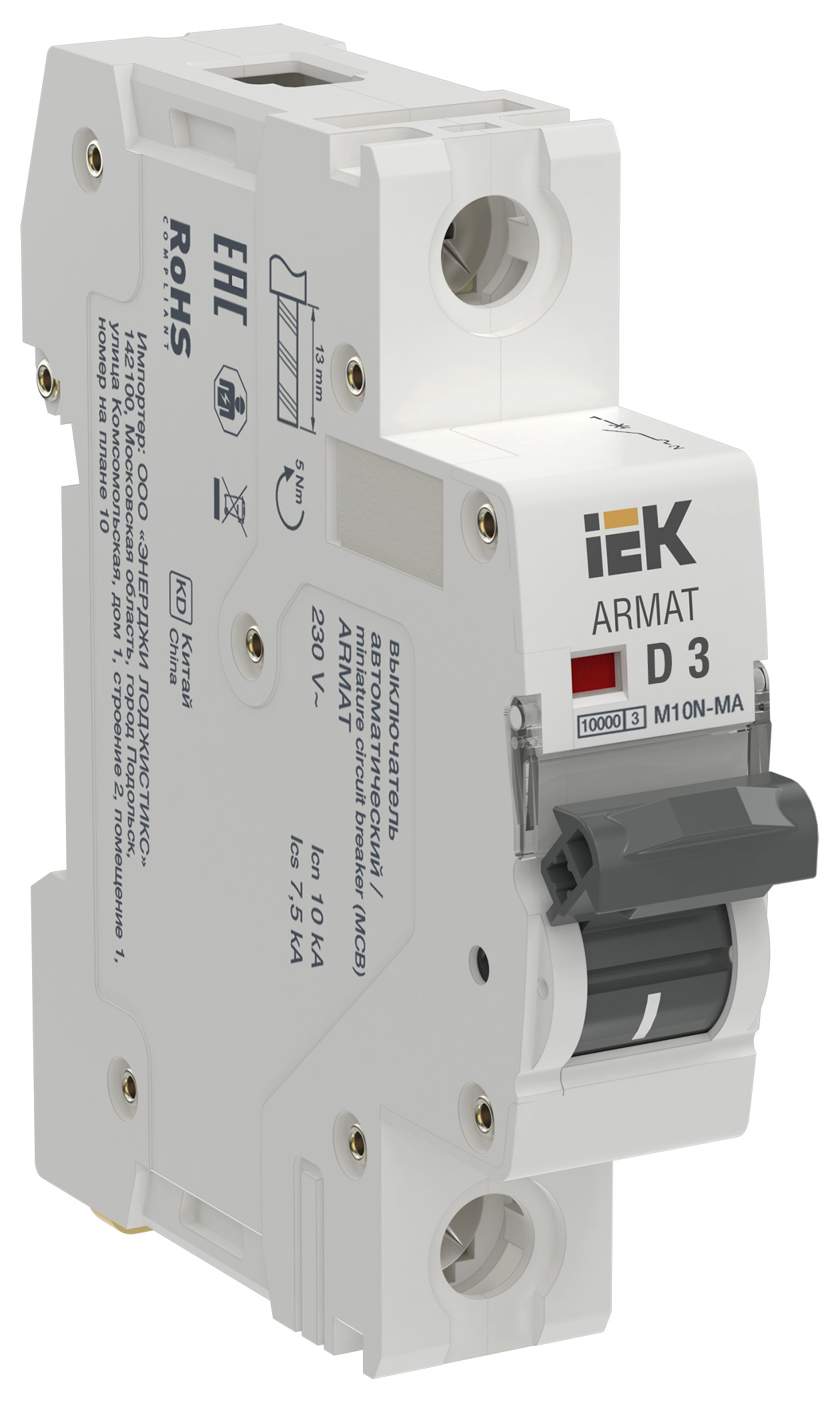 Выключатель автоматический без теплового расцепителя M10N-MA 1P D 3А