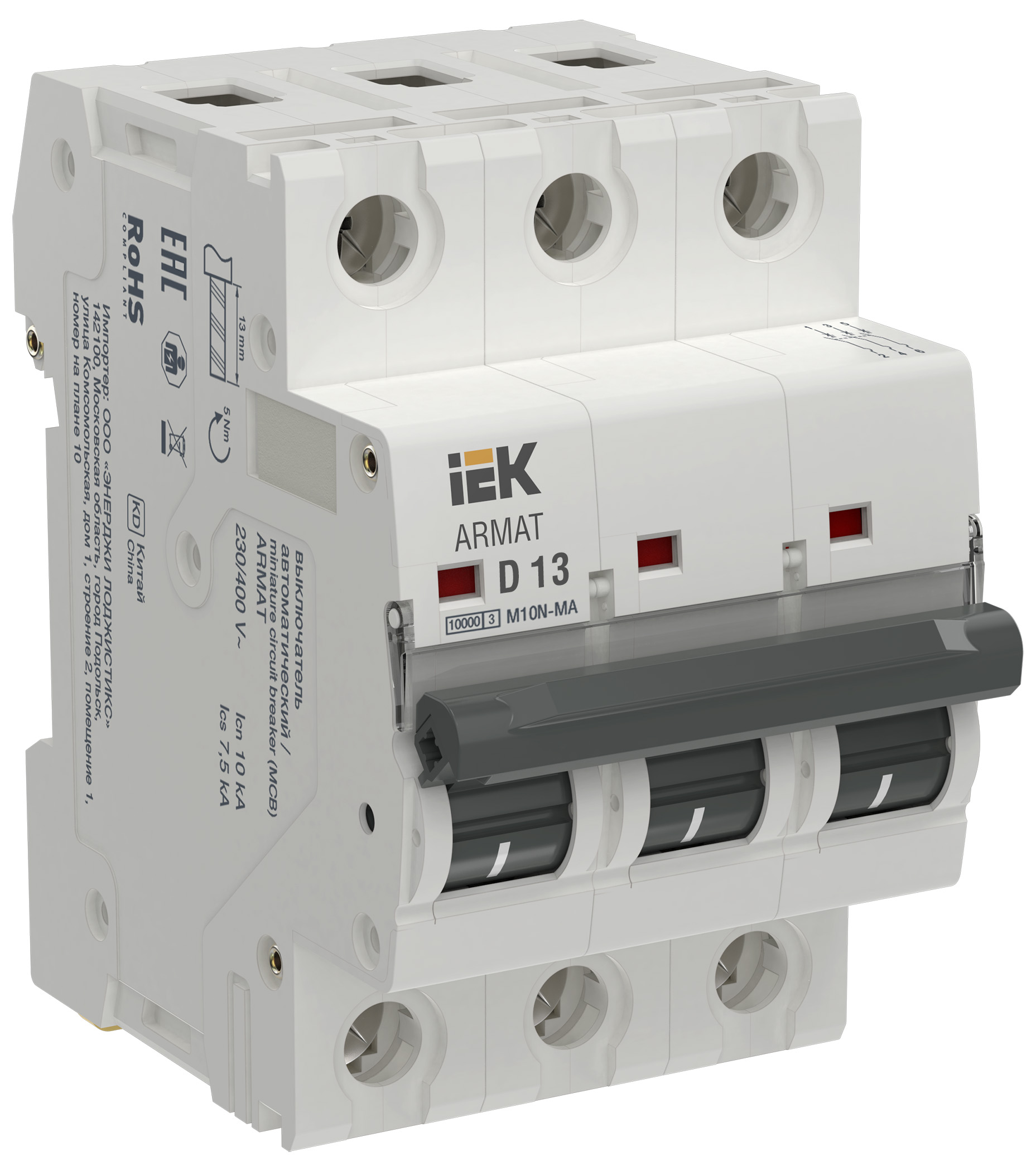 Выключатель автоматический без теплового расцепителя M10N-MA 3P D 13А