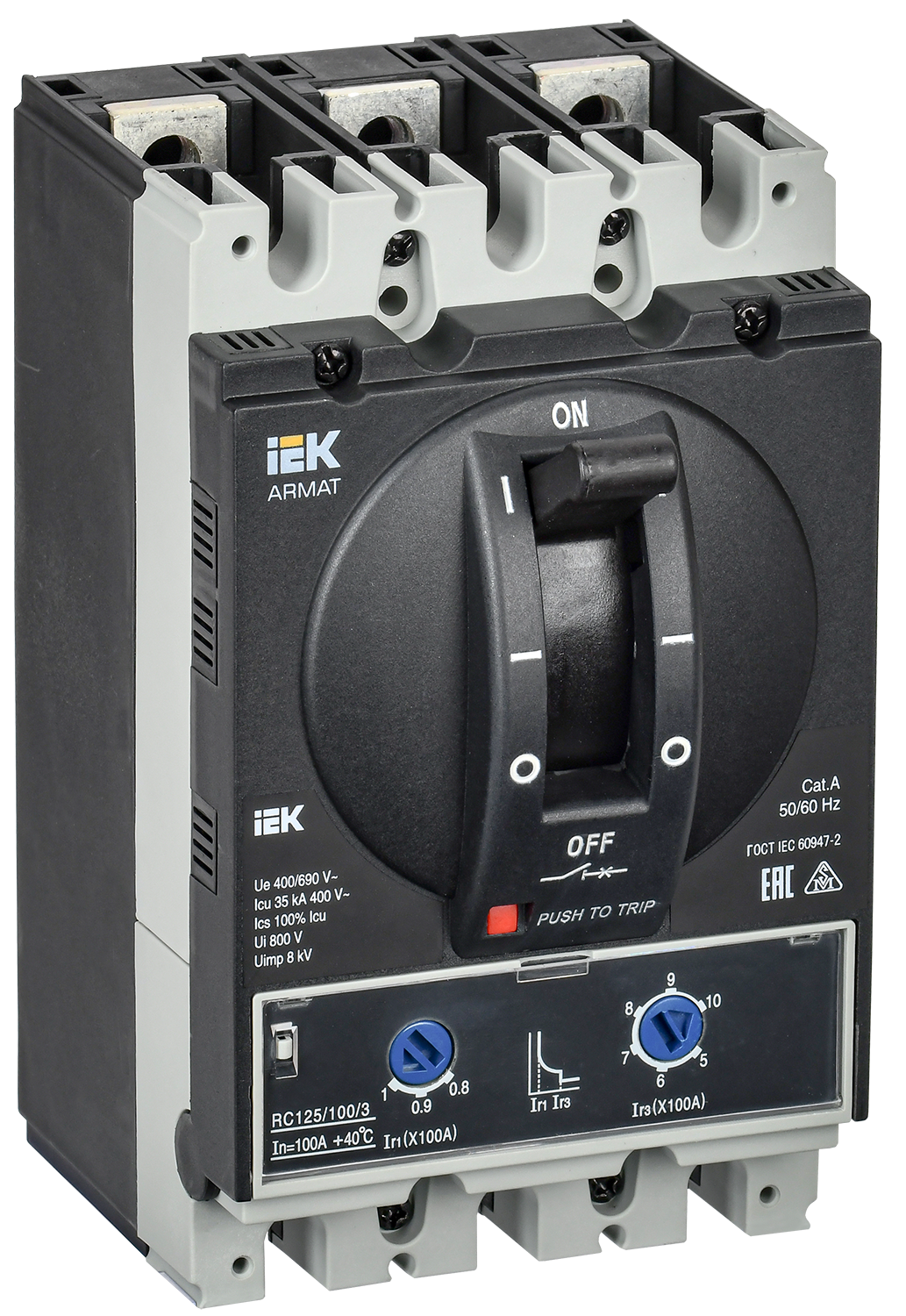 Автоматический выключатель в литом корпусе ARMAT 3P типоразмер A 35кА 100А расцепитель термомагнитный регулируемый
