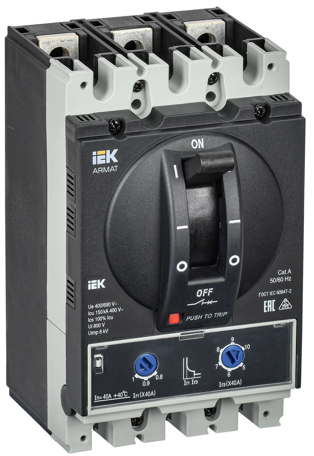 Выключатель автоматический в литом корпусе ARMAT 3P типоразмер A 150кА 40А расцепитель термомагнитный регулируемый