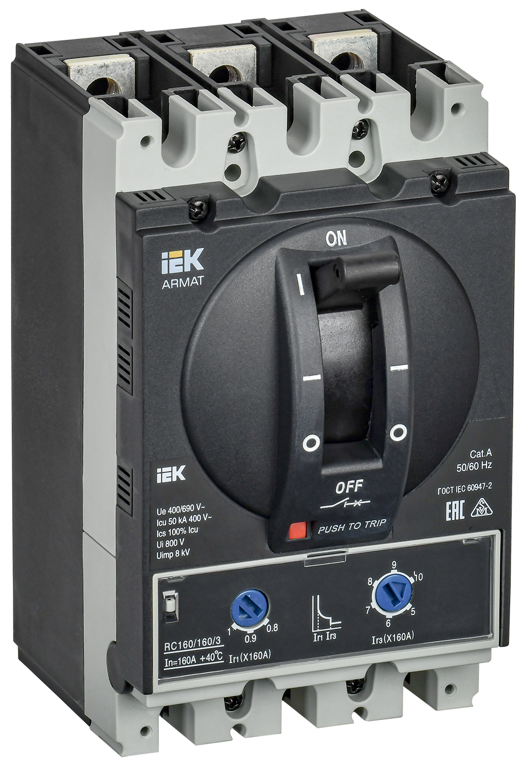 Выключатель автоматический в литом корпусе ARMAT 3P типоразмер D 50кА 160А расцепитель термомагнитный регулируемый