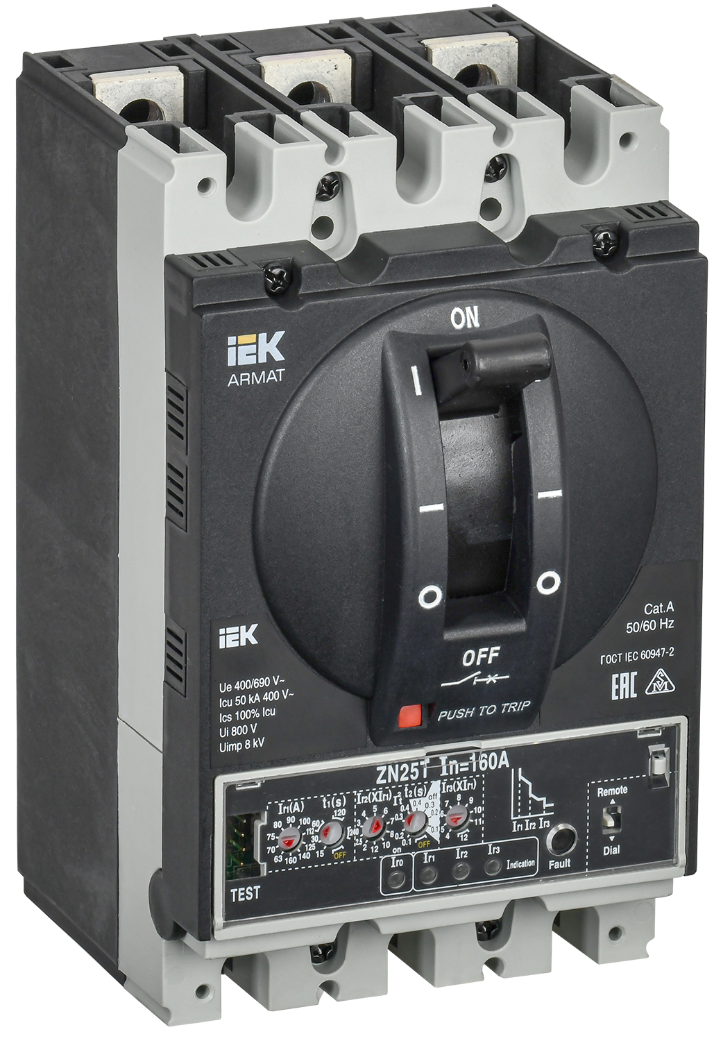 ARMAT Автоматический выключатель в литом корпусе 3P типоразмер D 50кА 160А расцепитель электронный продвинутый