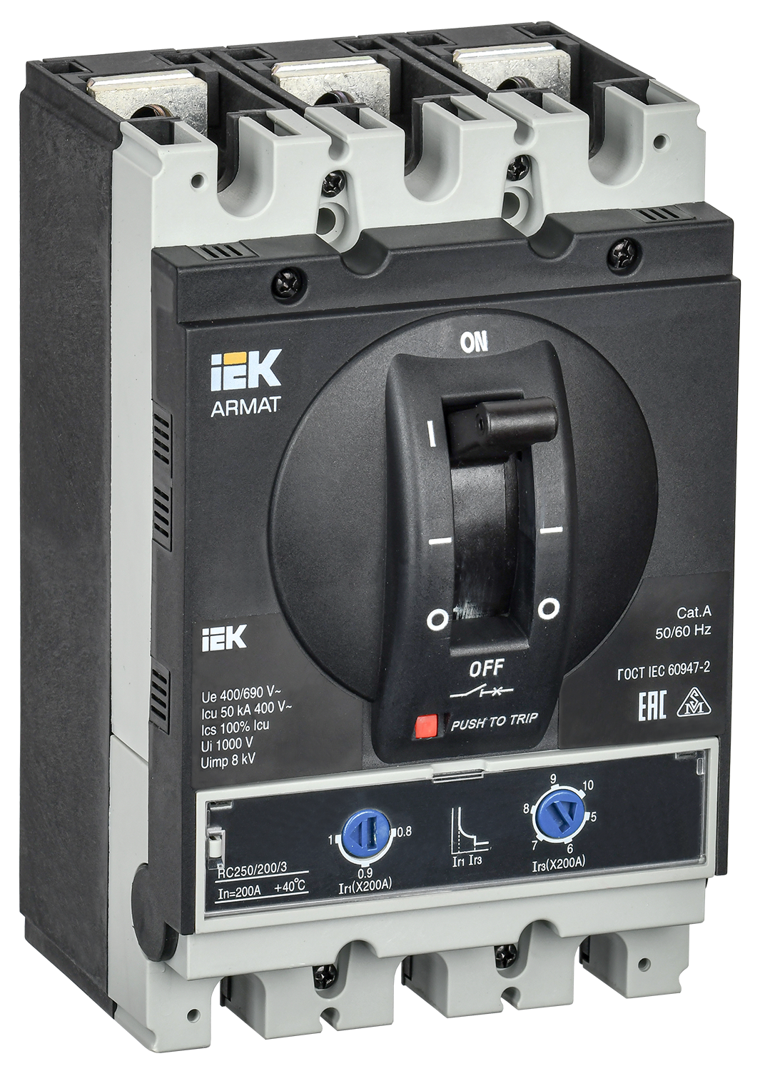 Автоматический выключатель в литом корпусе ARMAT 3P типоразмер G 50кА 200А расцепитель термомагнитный регулируемый