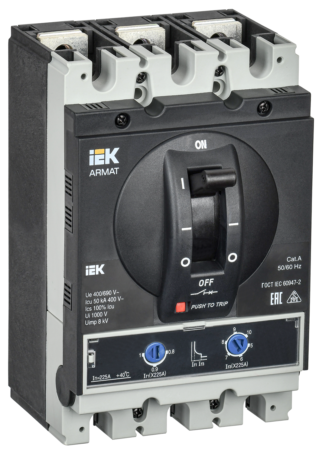 Выключатель автоматический в литом корпусе ARMAT 3P типоразмер G 50кА 225А расцепитель термомагнитный регулируемый