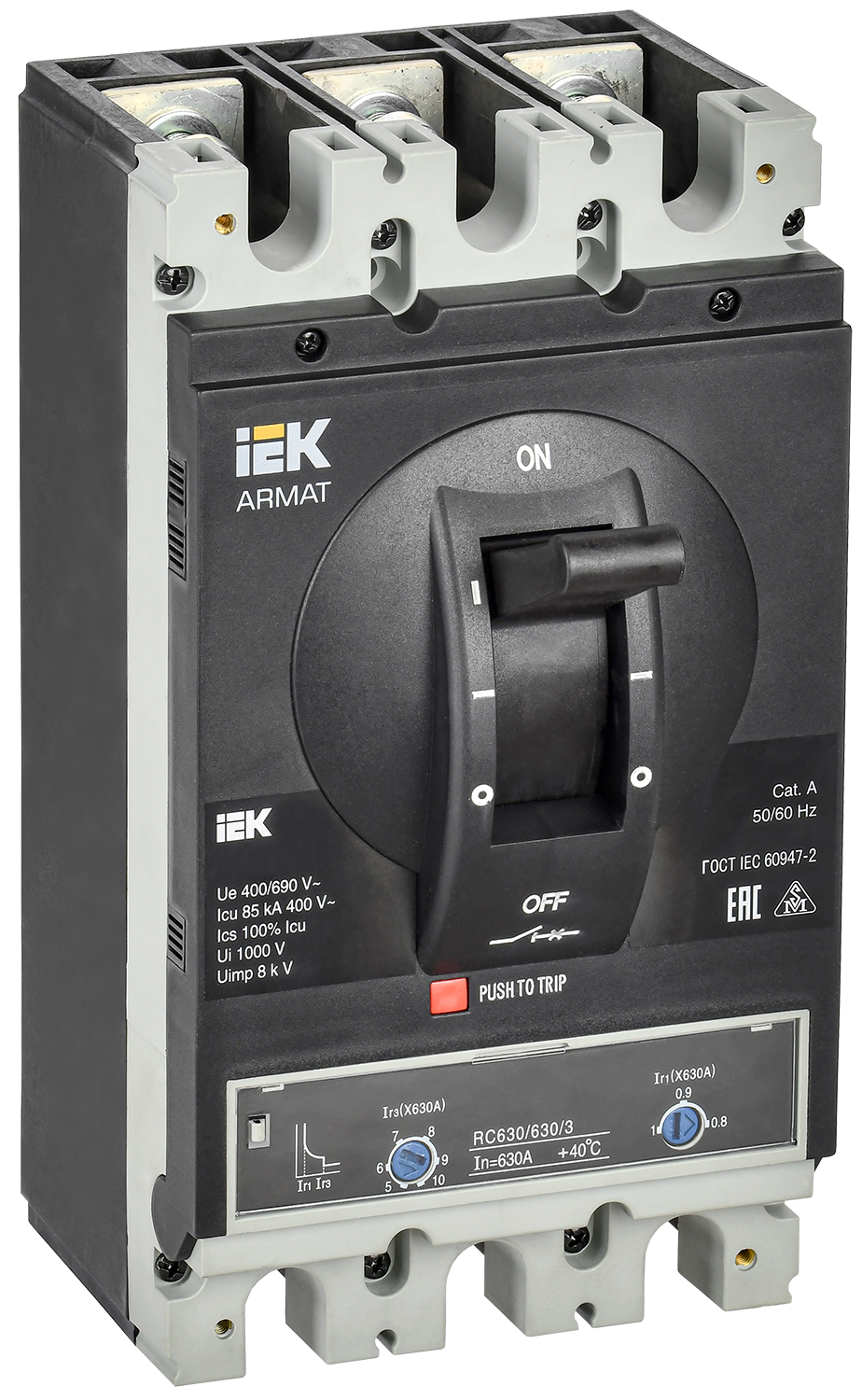 Выключатель автоматический в литом корпусе ARMAT 3P типоразмер I 85кА 630А расцепитель термомагнитный регулируемый