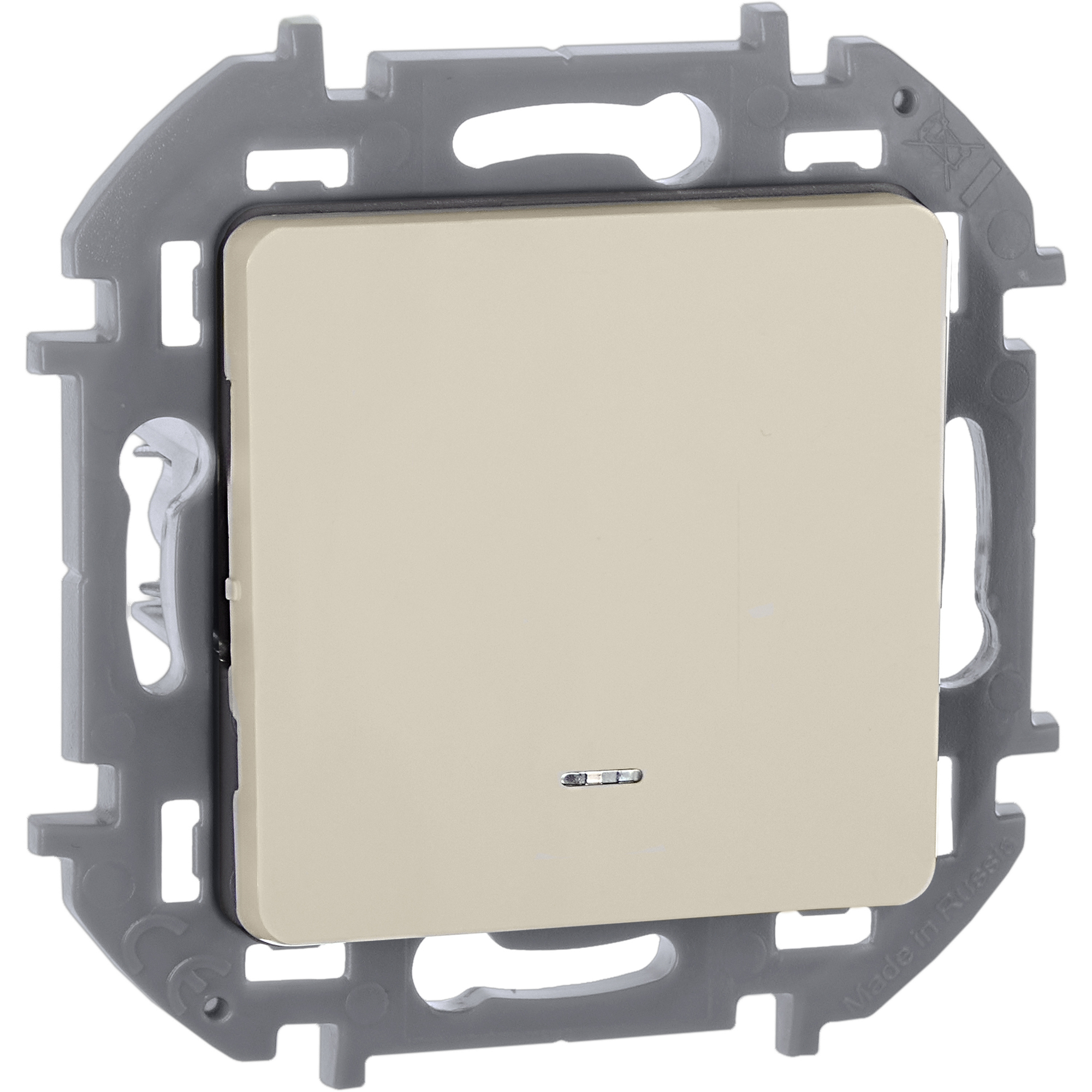 Выключатель 1-клавишный проходной с подсветкой/индикацией 10АХ безвинтовое крепление слоновая кость INSPIRIA