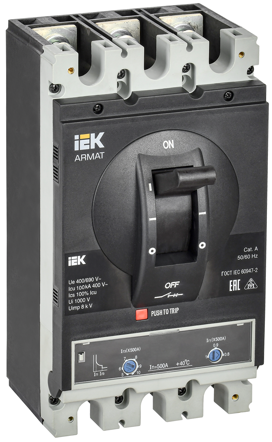 Выключатель автоматический в литом корпусе ARMAT 3P типоразмер I 100кА 500А расцепитель термомагнитный регулируемый