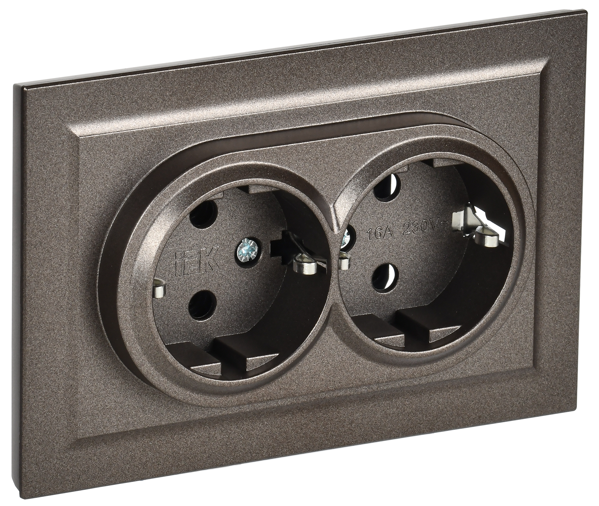 BRITE Розетка двойная с заземлением без защитных шторок 16А в сборе РС12-3-БрТБ темная бронза