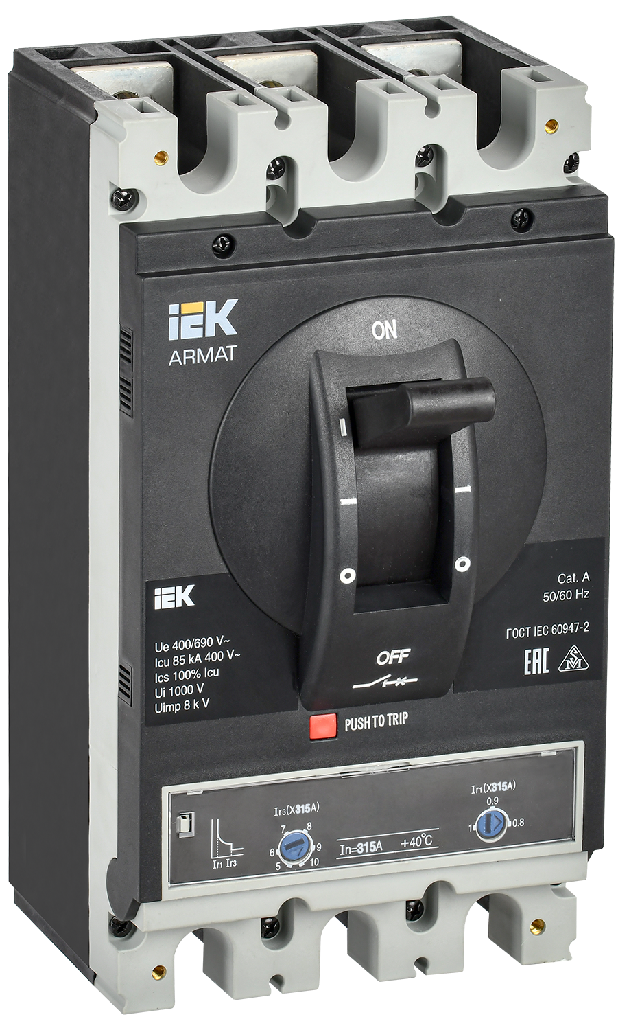 Выключатель автоматический в литом корпусе ARMAT 3P типоразмер H 85кА 315А расцепитель термомагнитный регулируемый