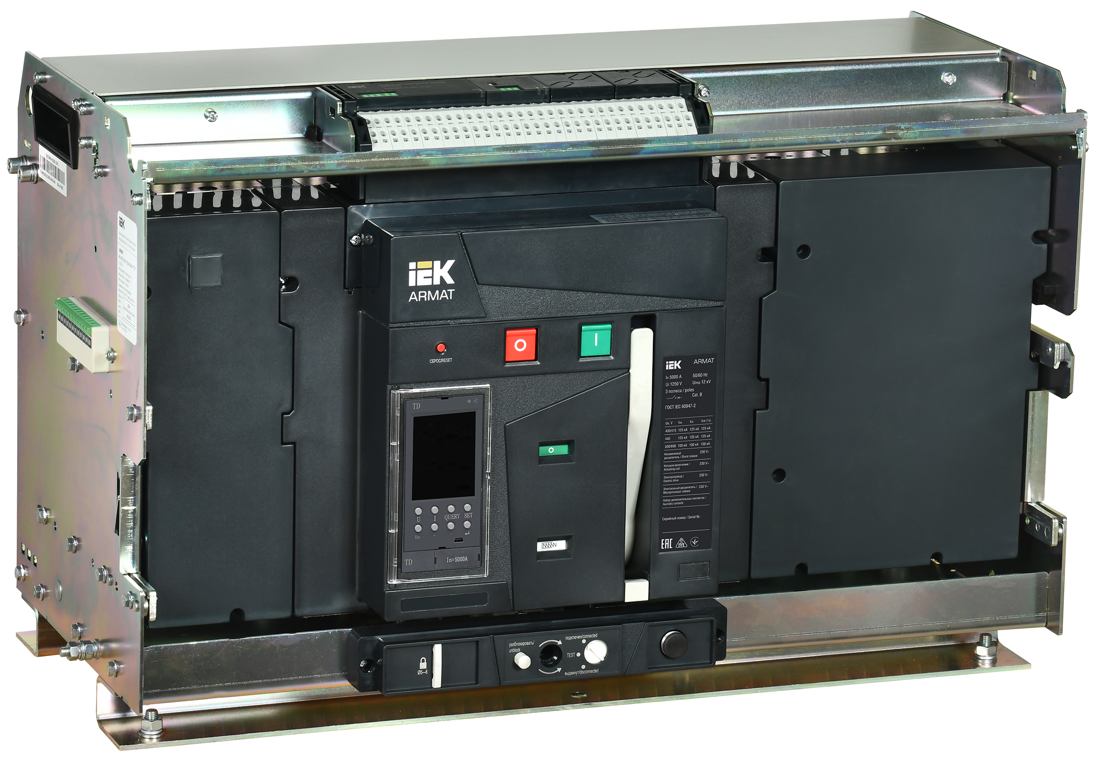 Выключатель автоматический воздушный выдвижного исполнения 3P типоразмер H 125кА 5000А расцепитель TD с комплектом аксессуаров 220В