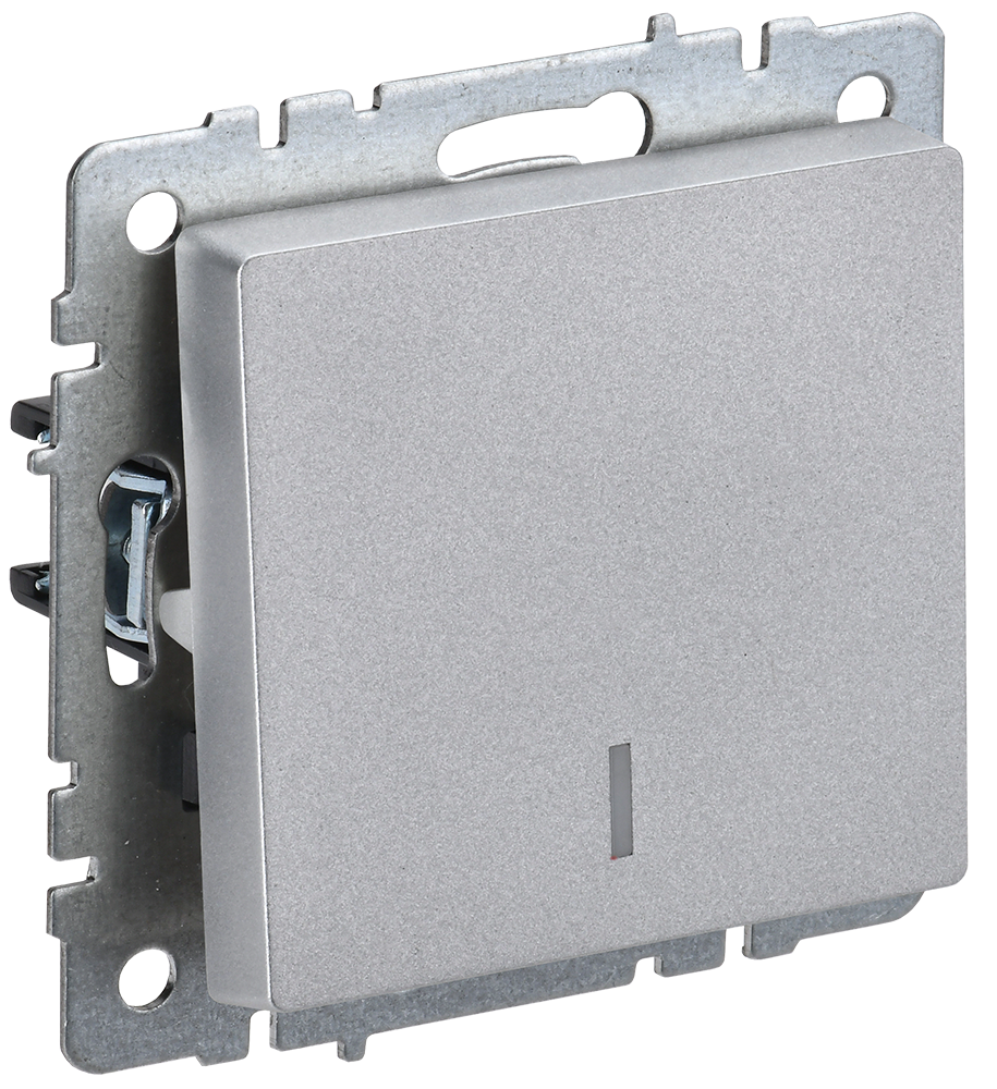 BRITE Выключатель 1-клавишный с индикацией 10А безвинтовое крепление ВС11-1-1-БрА алюминий IEK