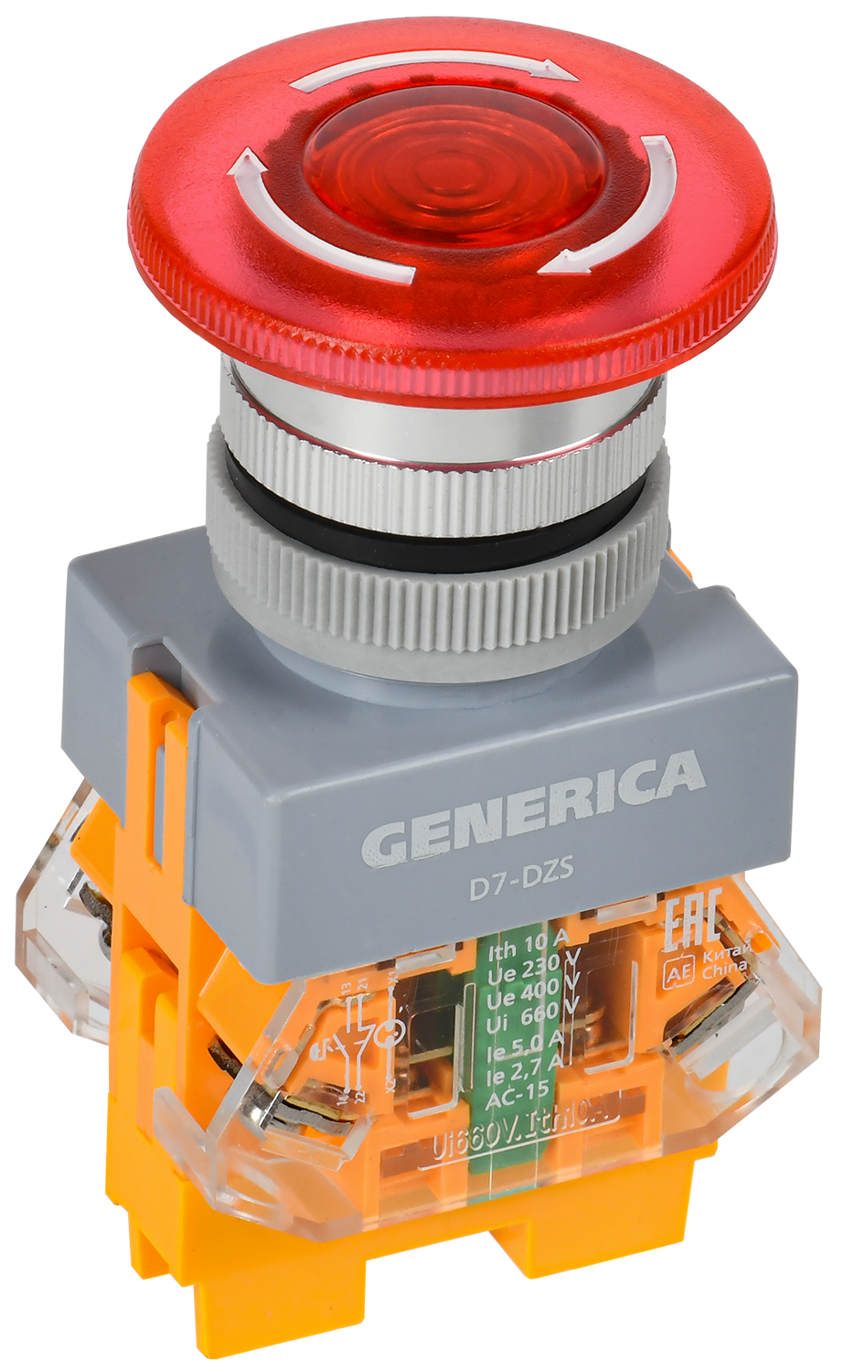 Кнопка D7-DS Грибок d=22мм 1з+1р пв. с п/ф кр. GENERIKA