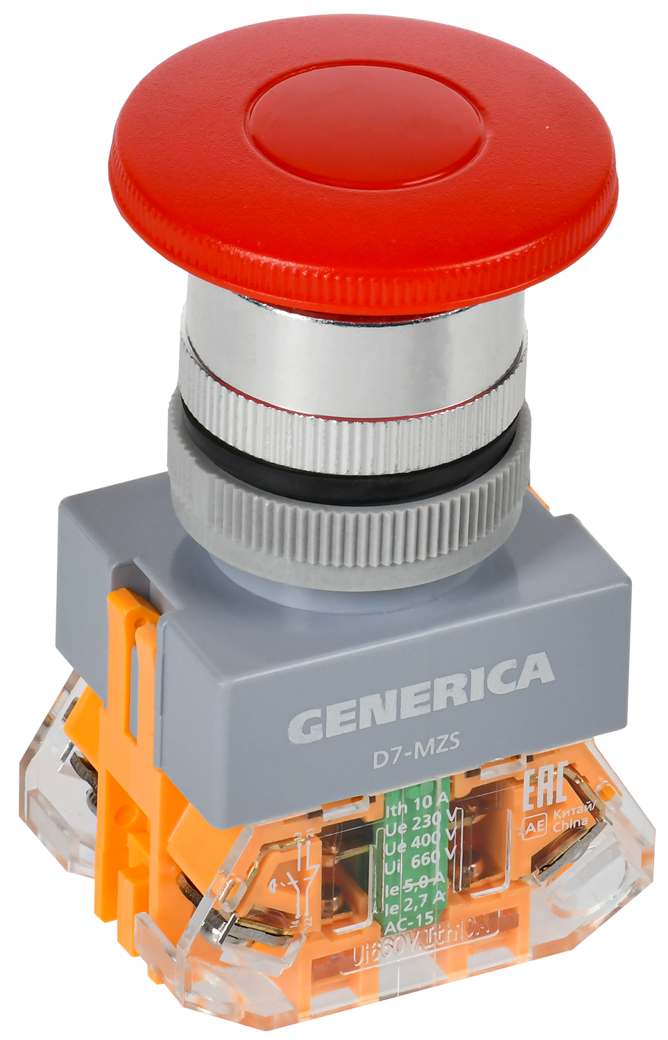 Кнопка D7-MS Грибок d=22мм 1з+1р с фикс. кр. GENERICA