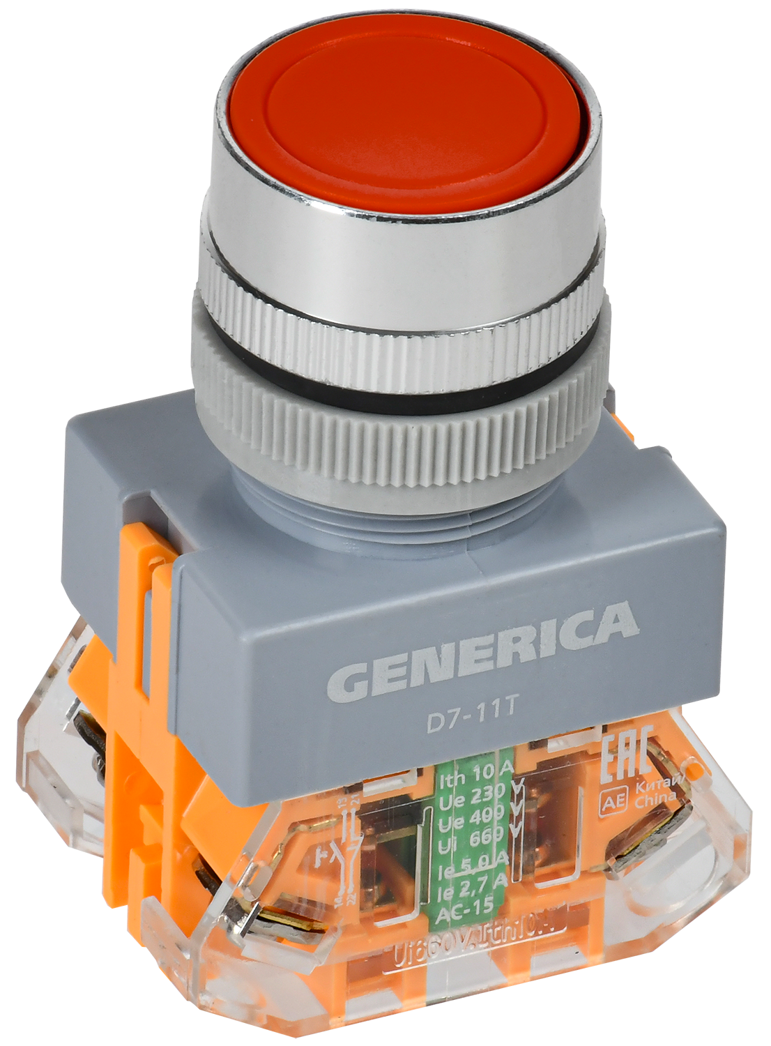 Кнопка D7-11T d=22мм 1з+1р с фикс. кр. GENERICA