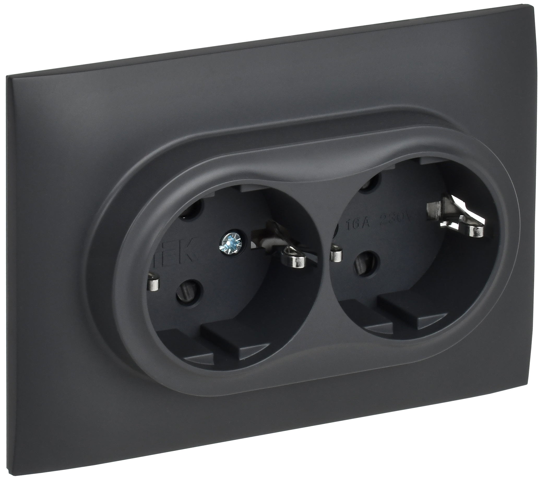 SKANDY Розетка 2-местная с заземлением с защитными шторками 16А в сборе SK-R07T титан IEK