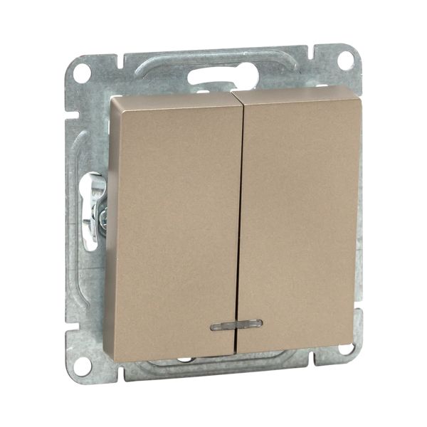 Механизм выключателя. двухклавишный. с подсветкой. шампань Эпика EKF