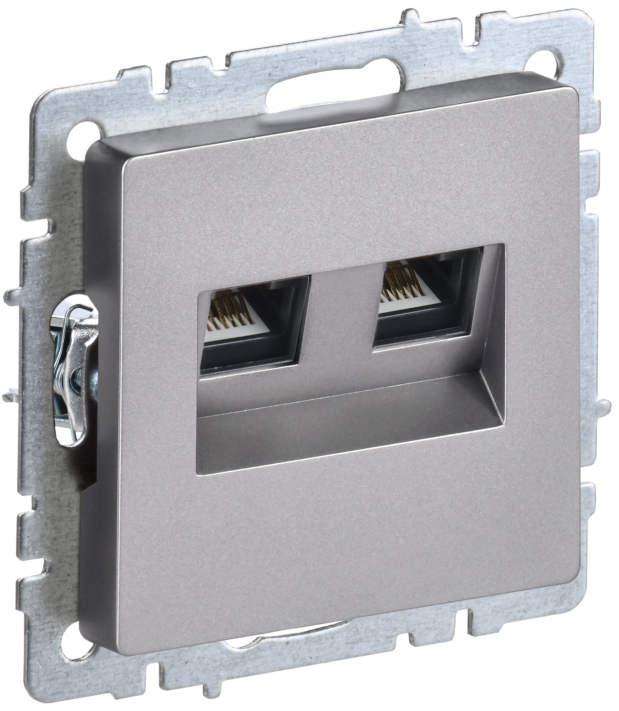 BRITE Розетка компьютерная двойная RJ45 кат.5E РК10-2-БрС сталь