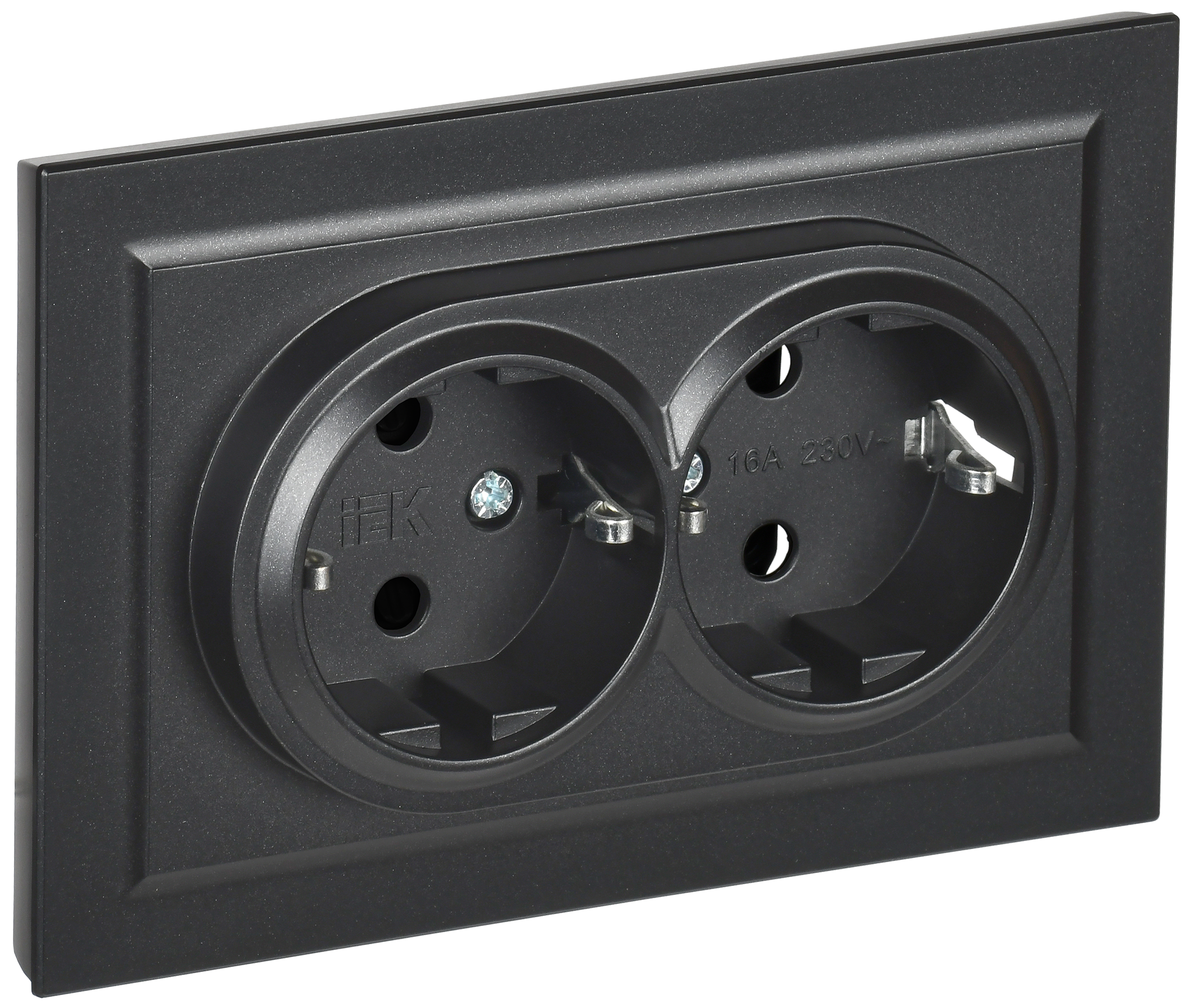 BRITE Розетка двойная с заземлением без защитных шторок 16А в сборе РС12-3-БрЧ черный