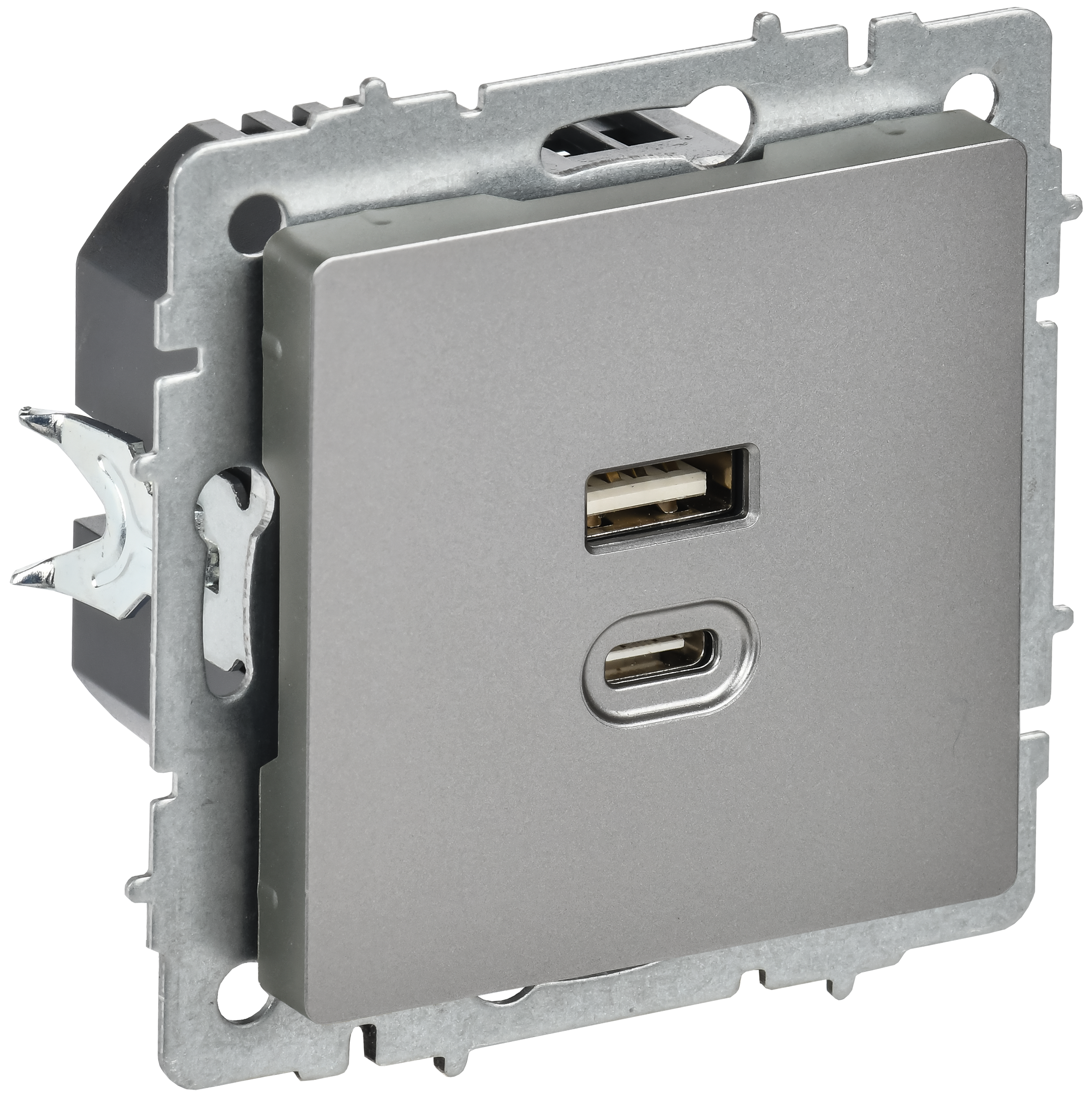 BRITE Розетка USB A+C 45Вт высокоскоростная зарядка РЮ11-2-БрС сталь IEK