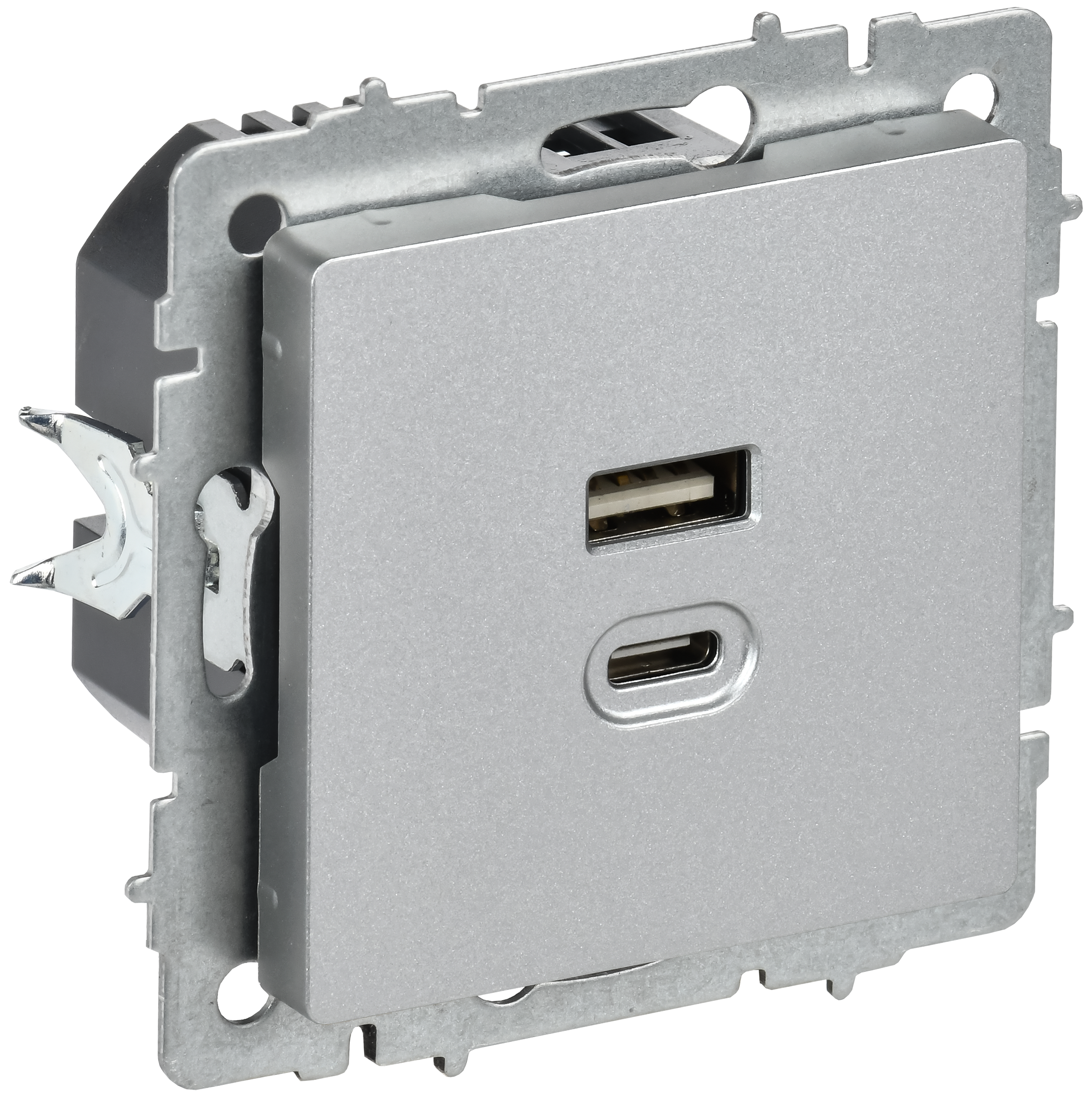 BRITE Розетка USB A+C 45Вт высокоскоростная зарядка РЮ11-2-БрА алюминий IEK