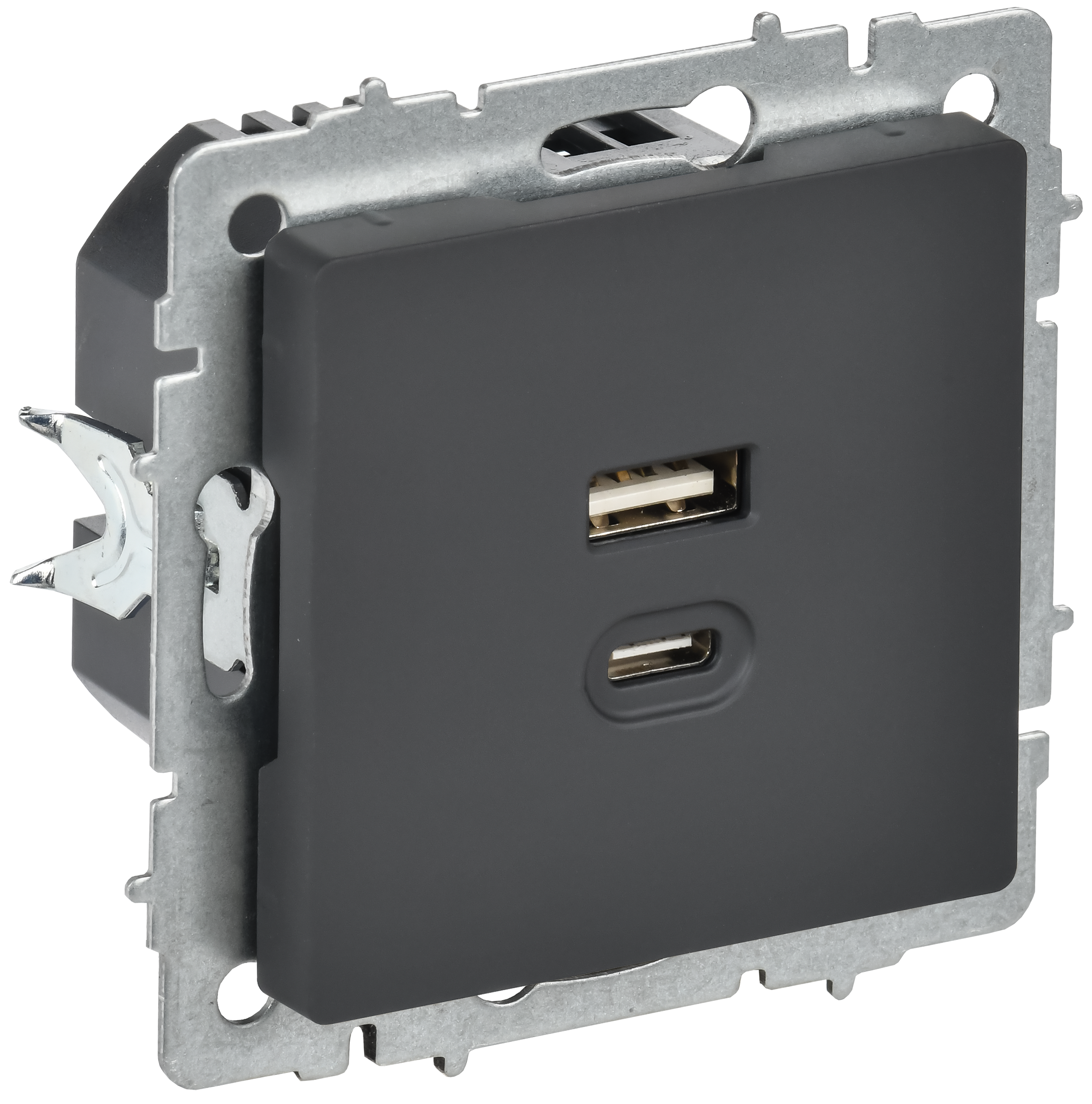 BRITE Розетка USB A+C 45Вт высокоскоростная зарядка РЮ11-2-БрГ графит IEK