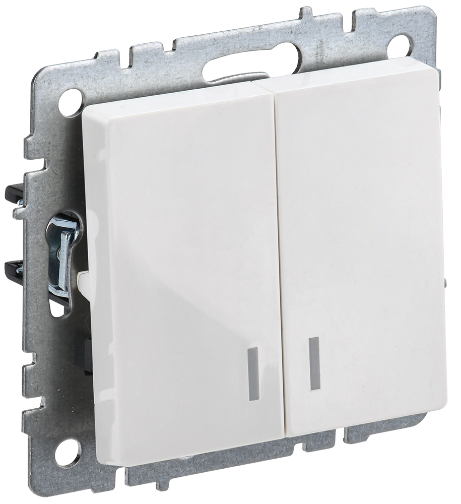 BRITE Выключатель 2-клавишный с индикацией 10А безвинтовое крепление ВС11-2-1-БрБ белый IEK