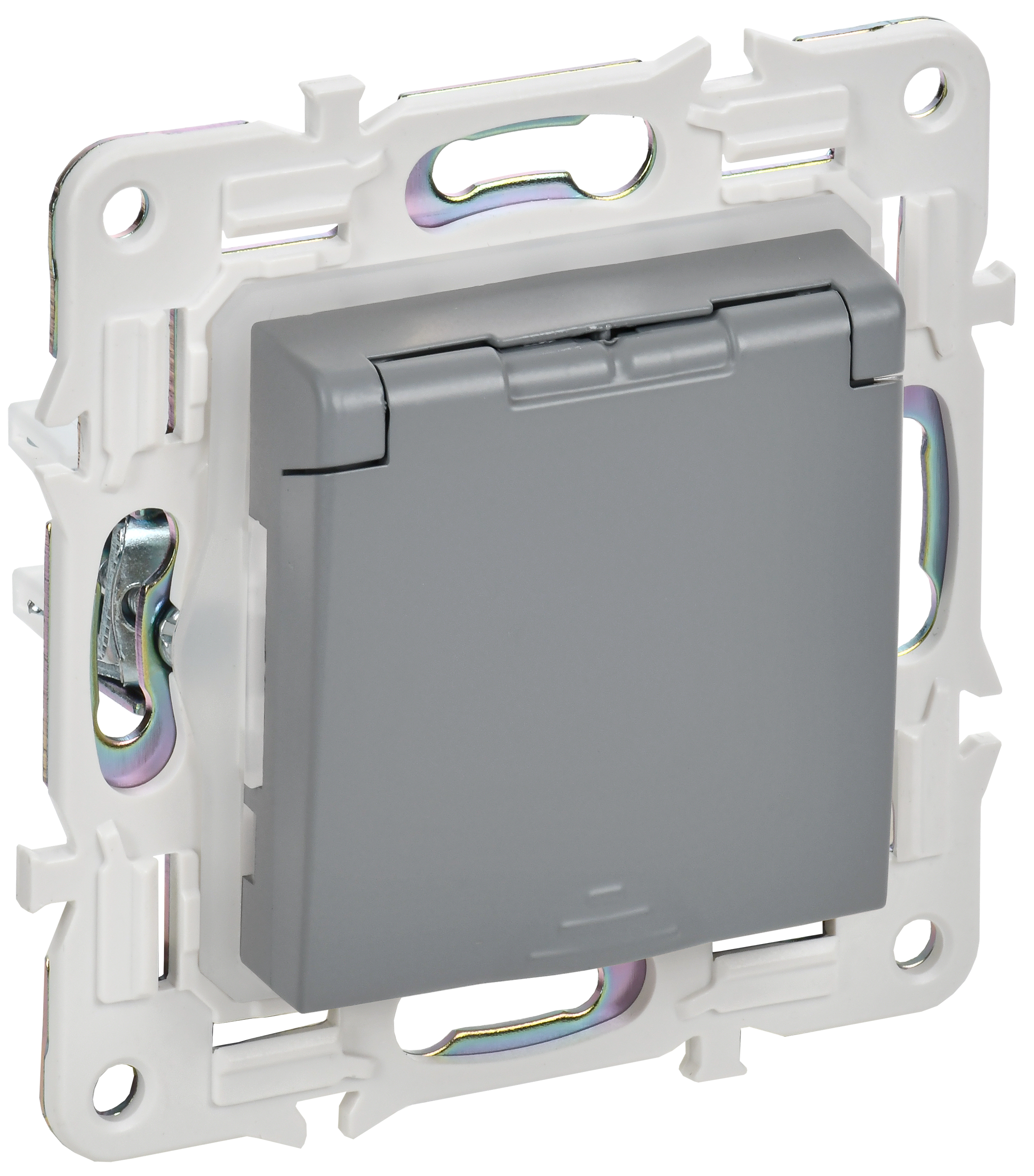 SKANDY Розетка 1-местная с заземлением с защитными шторками и крышкой 16А IP44 SK-R11Gr серый IEK