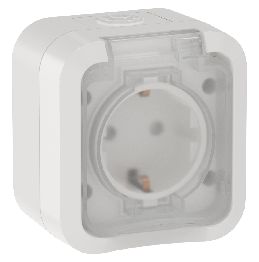 TORS Розетка 1-местная заземляющим контактом и крышкой 16А IP55 TS320 белый IEK