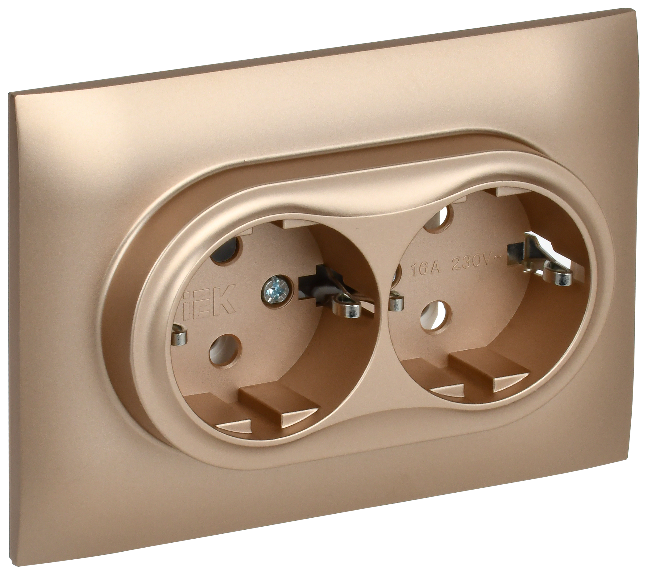 SKANDY Розетка 2-местная с заземлением без защитных шторок 16А в сборе SK-R08Sa песочный IEK