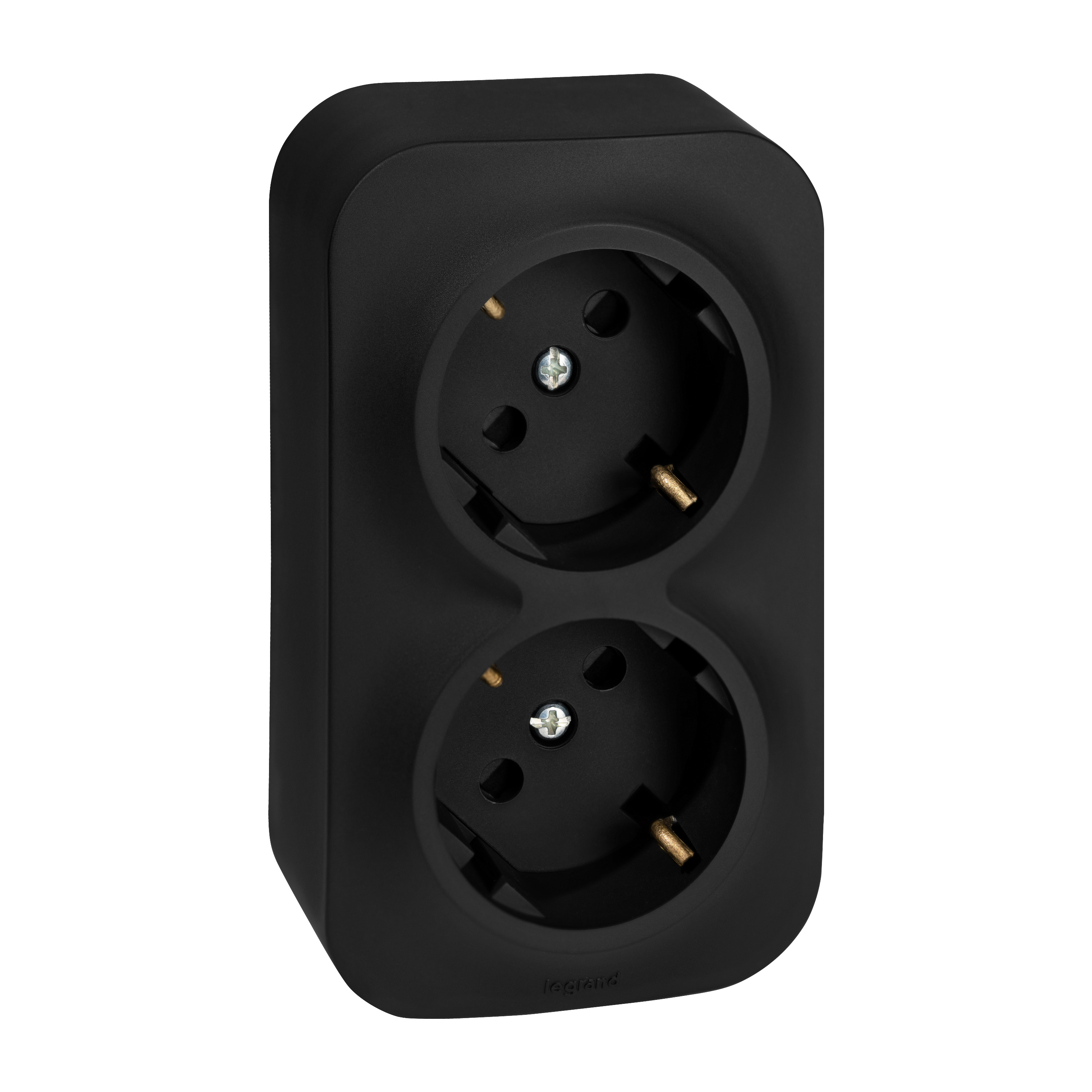 Розетка 2-местная для открытой установки с заземлением с защитными шторками с предварительным подключением 16А черный матовый QUTEO