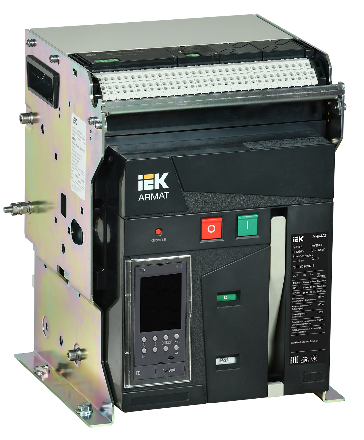 Выключатель автоматический воздушный стационарного исполнения 3P типоразмер B 85кА 800А расцепитель TD с комплектом аксессуаров 220В