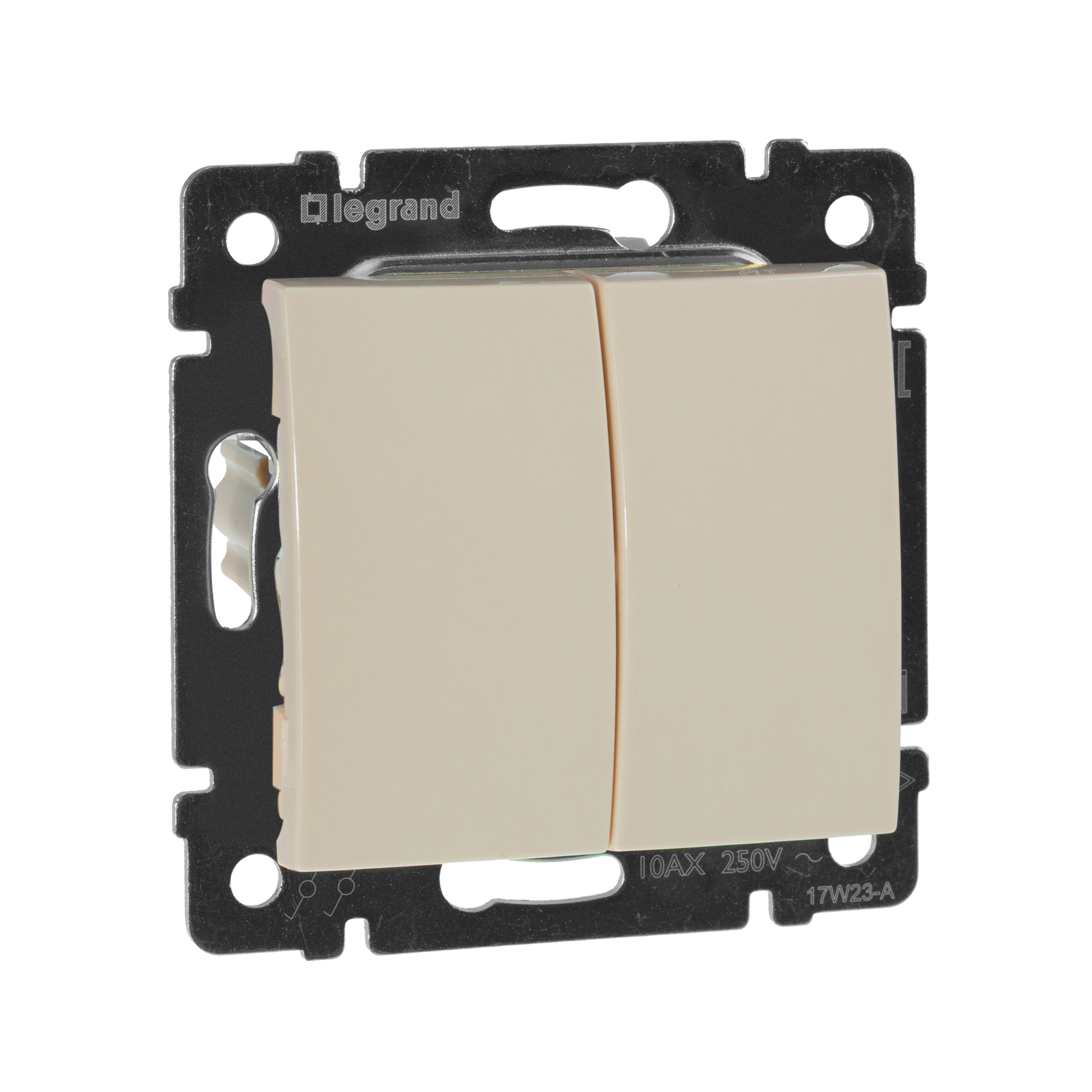 Выключатель 2-клавишный схема 5 10А безвинтовое крепление слоновая кость VALENA