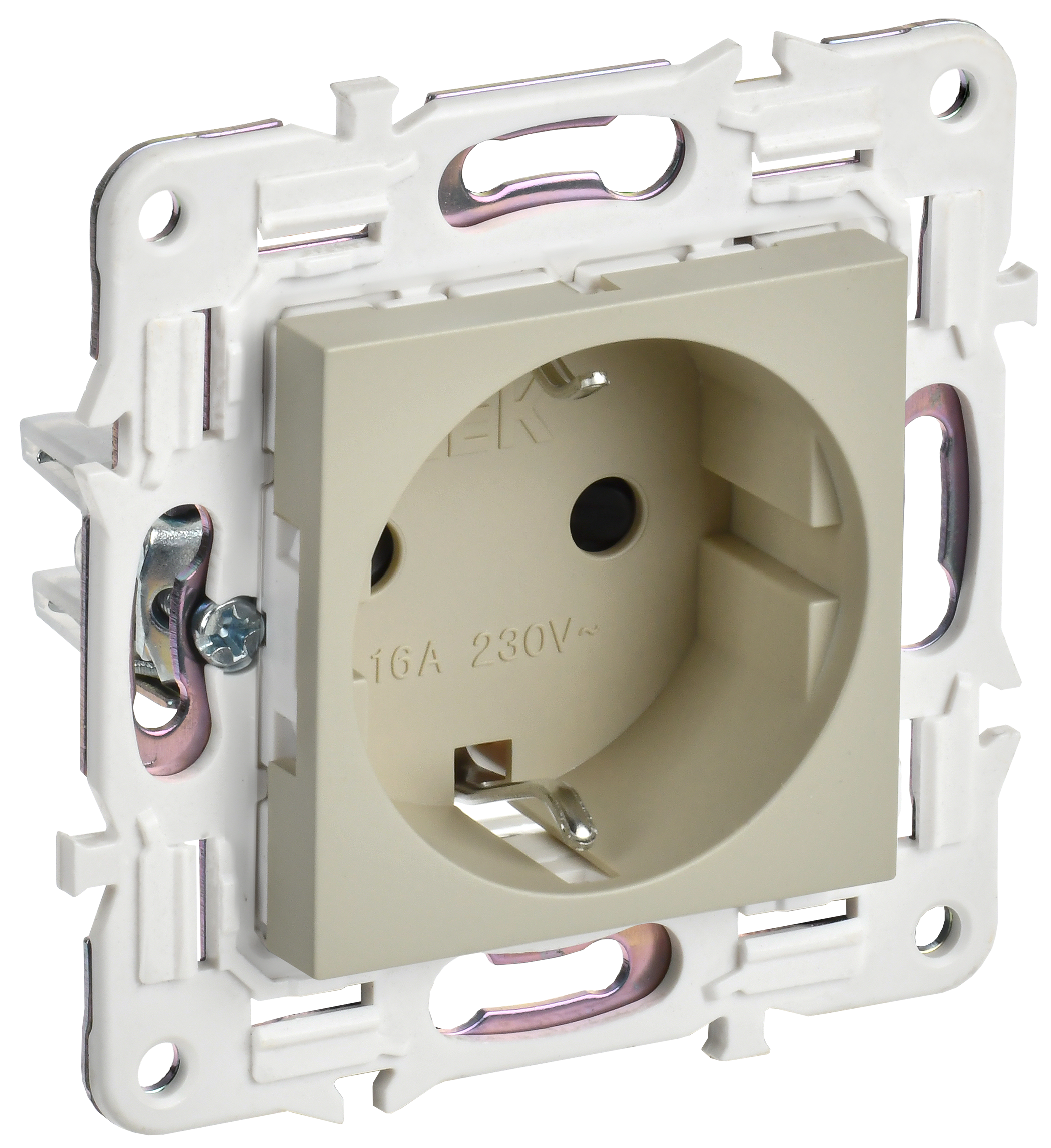SKANDY Розетка с заземлением с защитными шторками 16А безвинтовое крепление SK-R06B бежевый IEK