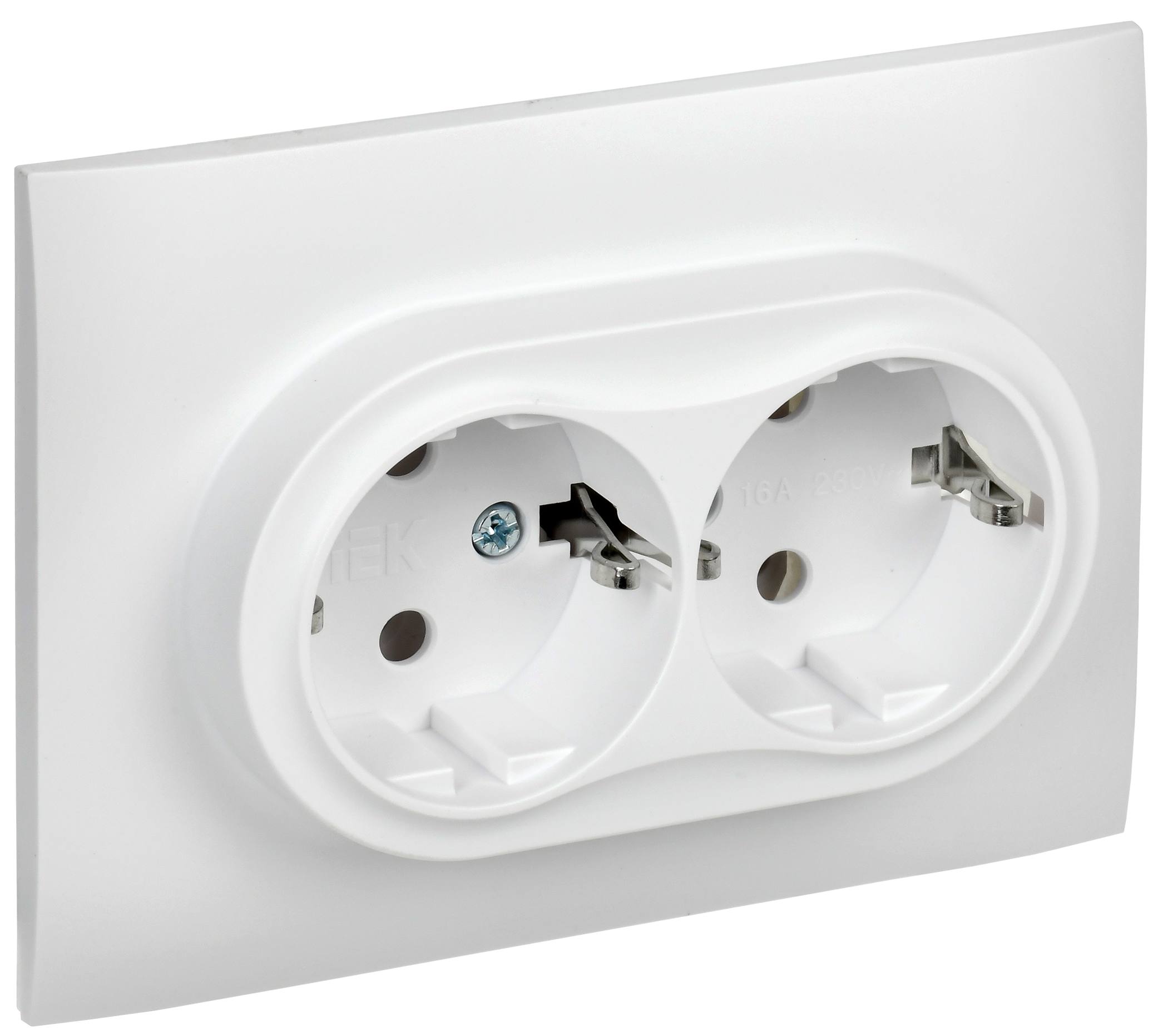 SKANDY Розетка 2-местная с заземлением без защитных шторок 16А в сборе SK-R08W арктический белый IEK