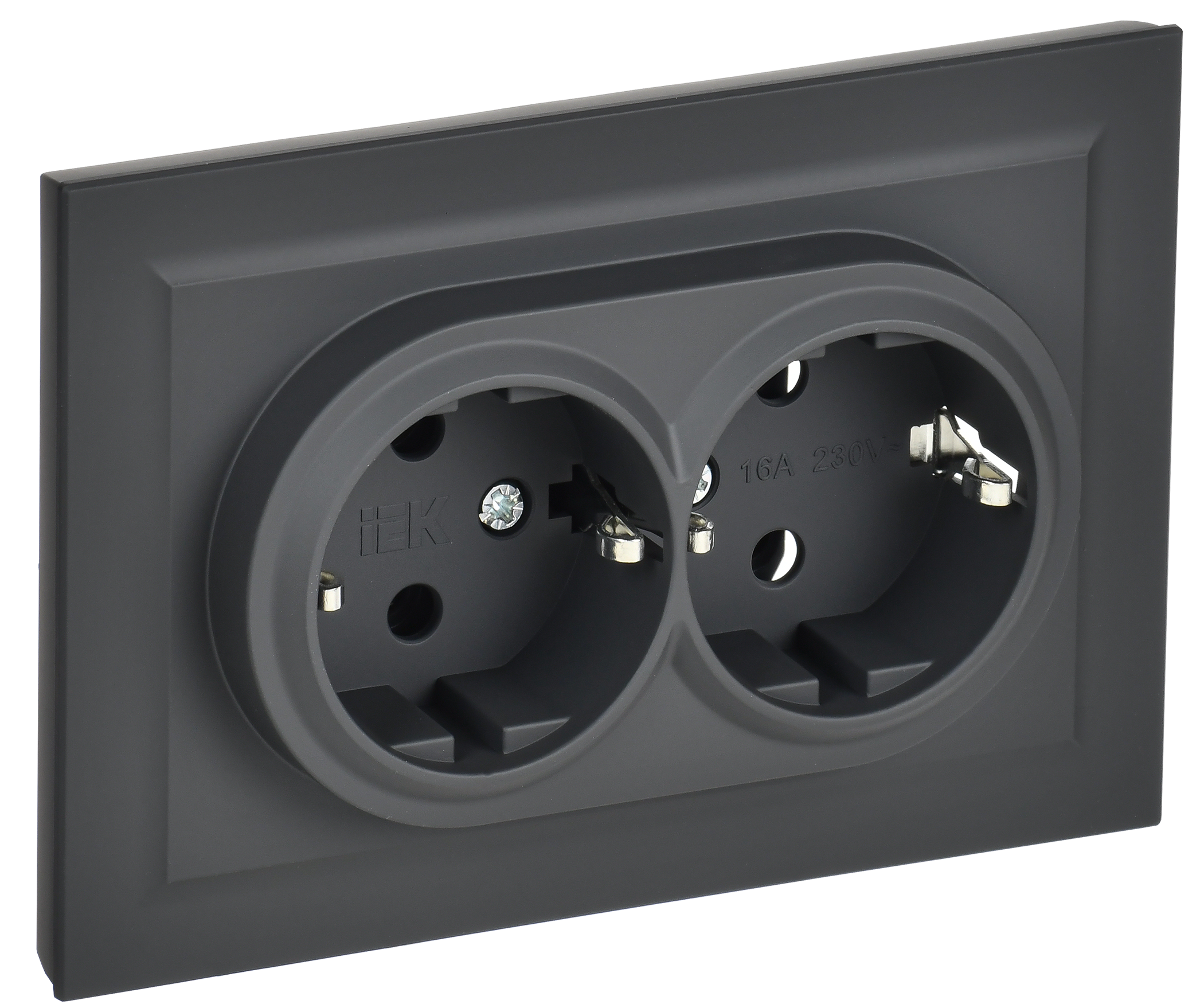 BRITE Розетка двойная с заземлением без защитных шторок 16А в сборе РС12-3-БрГ графит