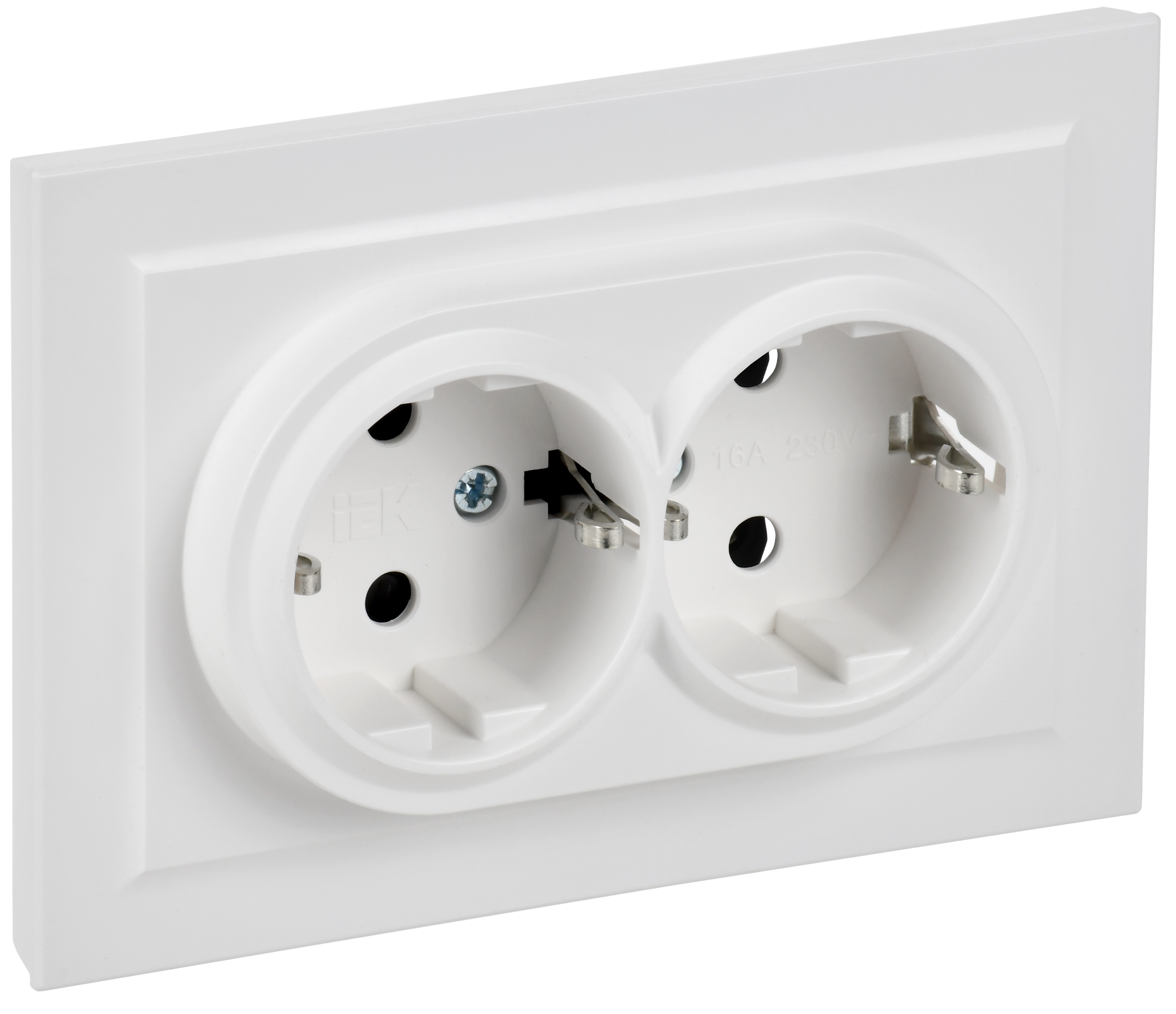 BRITE Розетка 2-местная с заземлением без защитных шторок 16А в сборе РС12-3-БрАБ арктический белый IEK