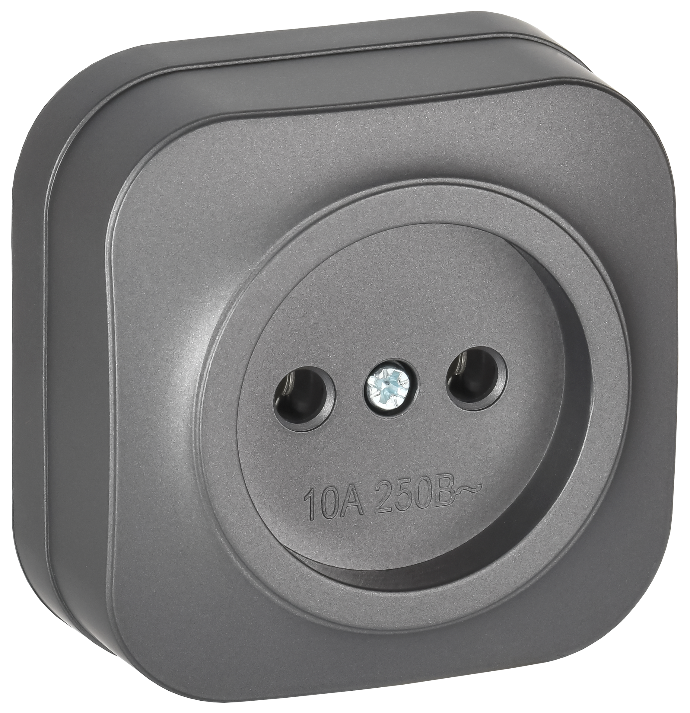 GLORY Розетка 1-местная для открытой установки без заземления без защитных шторок 10А РС20-2-ХСм сталь матовый IEK