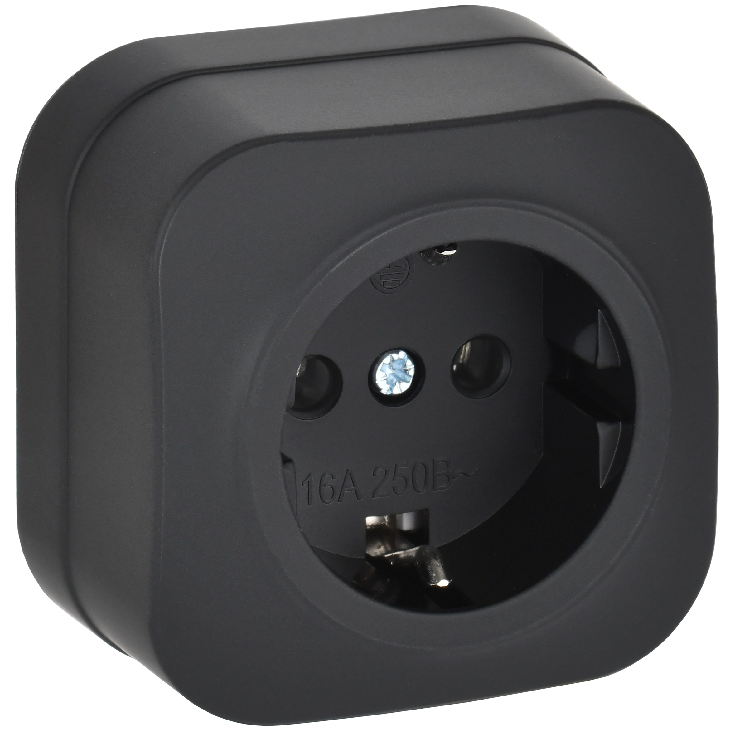 GLORY Розетка 1-местная для открытой установки с заземлением без защитных шторок 16А РС20-3-ХЧм черный матовый IEK