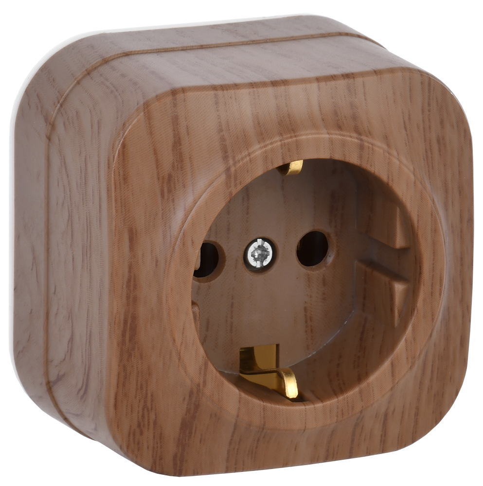 GLORY Розетка одноместная наружная с заземлением дуб