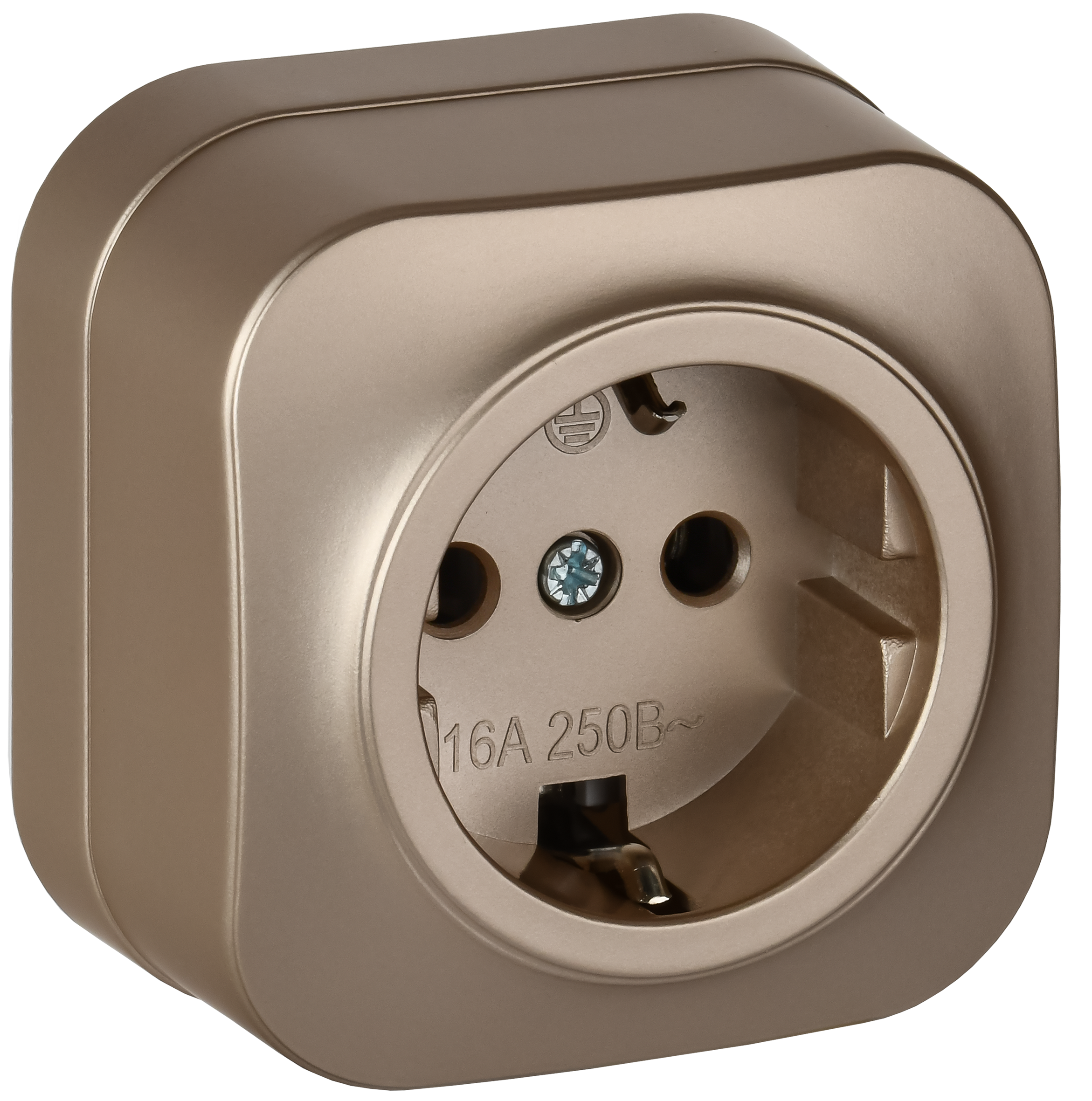 GLORY Розетка 1-местная для открытой установки с заземлением без защитных шторок 16А РС20-3-ХШм шампань матовый IEK