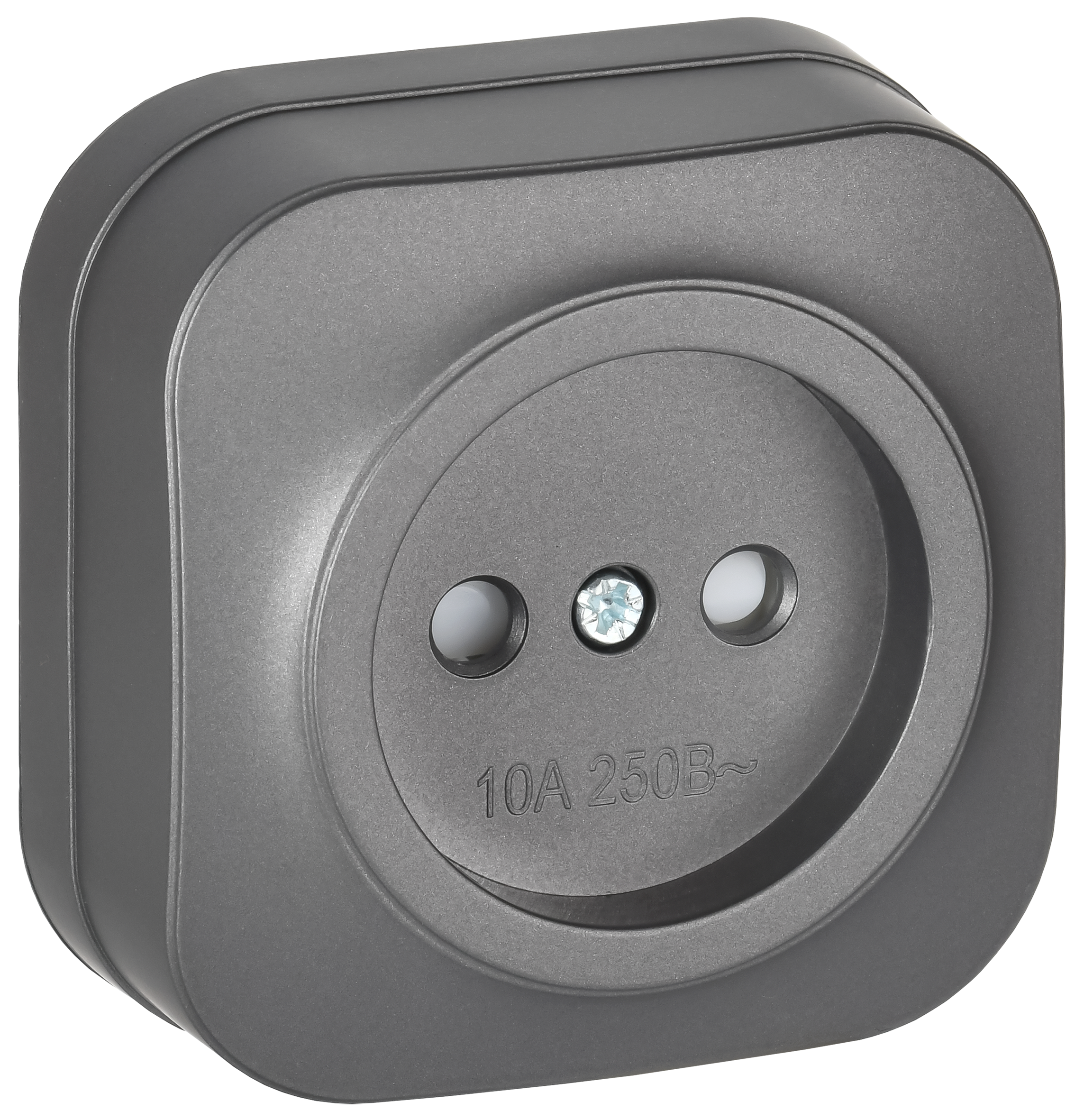 GLORY Розетка 1-местная для открытой установки без заземления с защитными шторками 10А РСш20-2-ХСм сталь матовый IEK