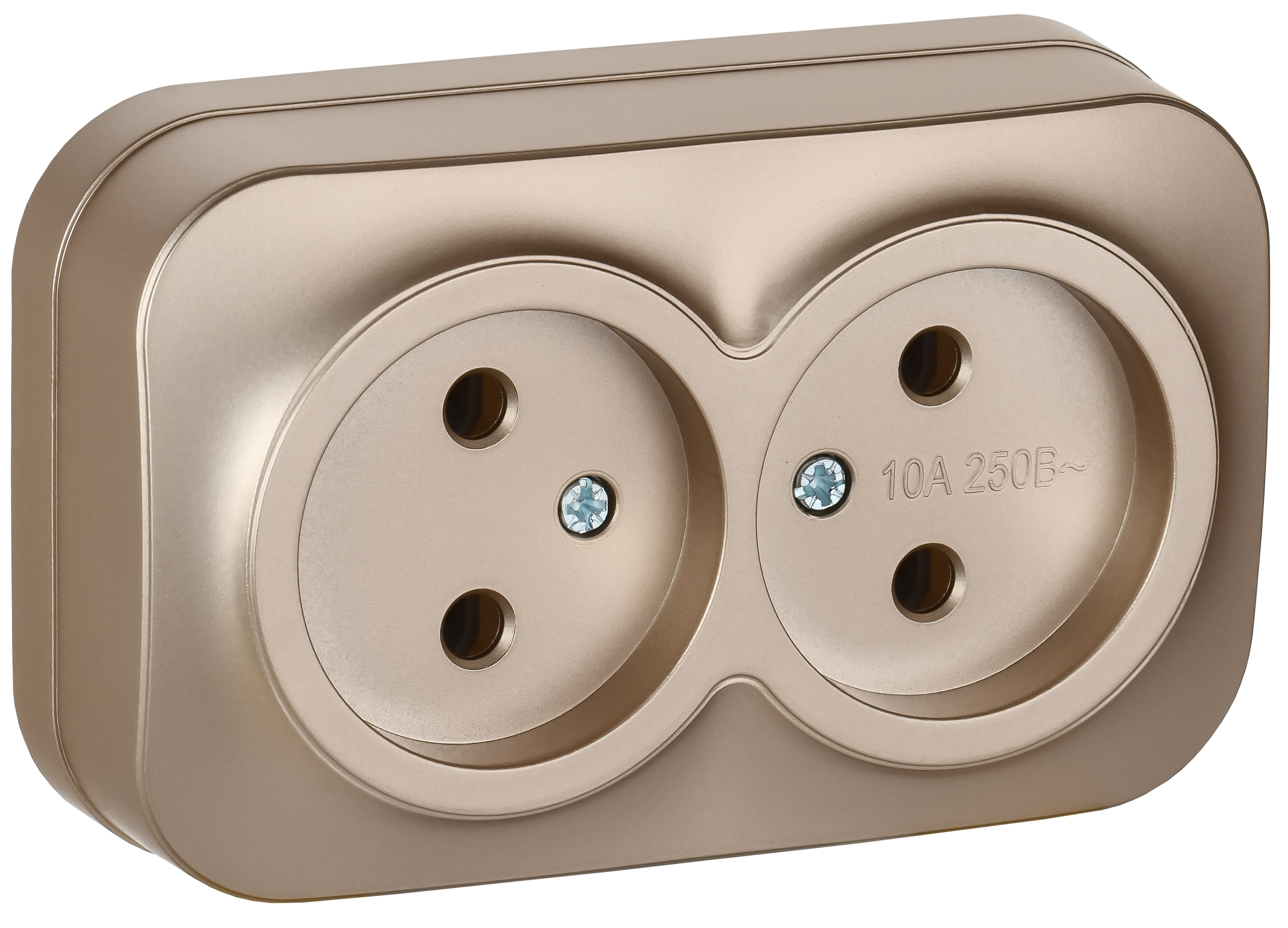 GLORY Розетка 2-местная для открытой установки без заземления без защитных шторок 10А РС22-2-ХШм шампань матовый IEK