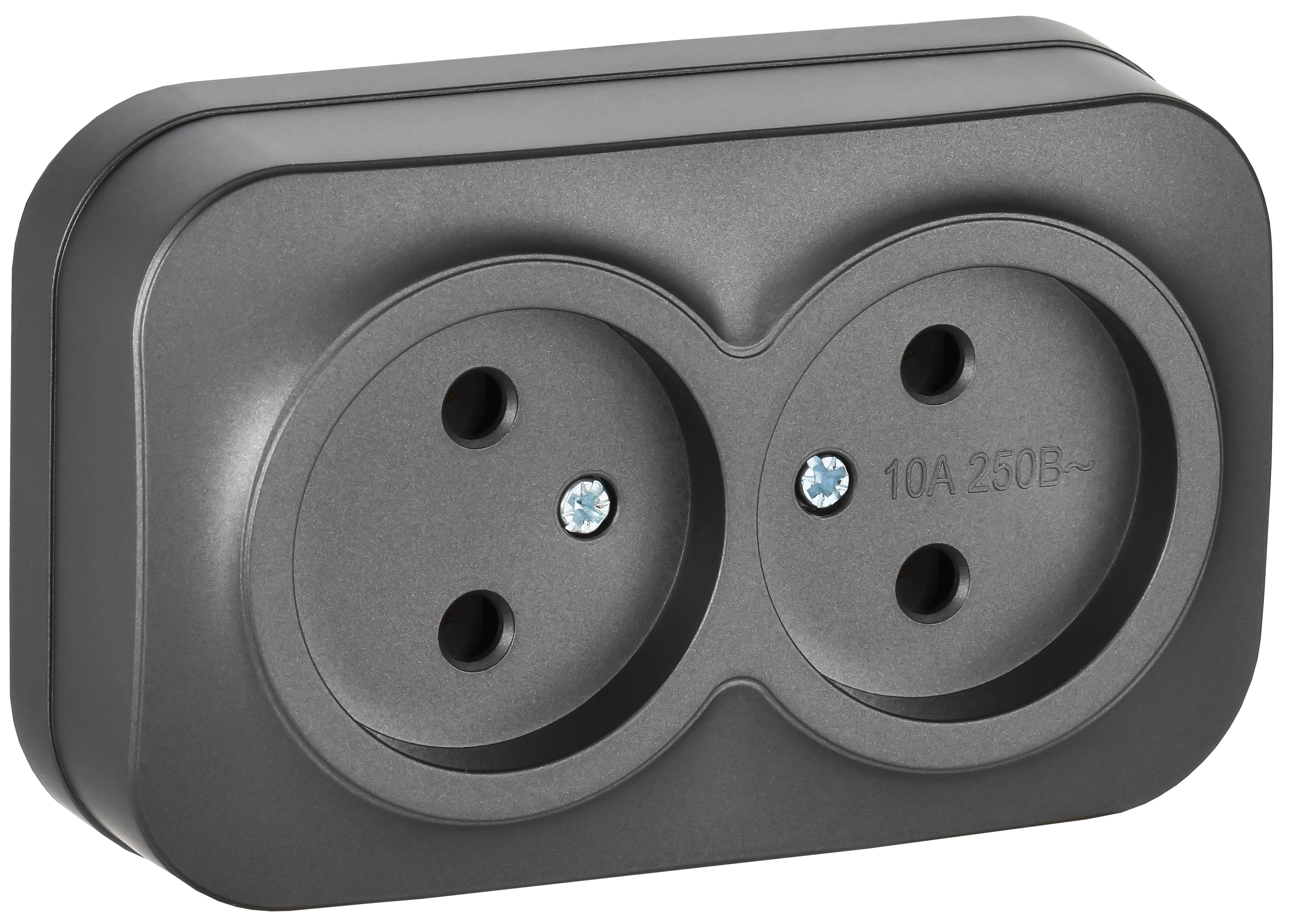 GLORY Розетка 2-местная для открытой установки без заземления без защитных шторок 10А РС22-2-ХСм сталь матовый IEK