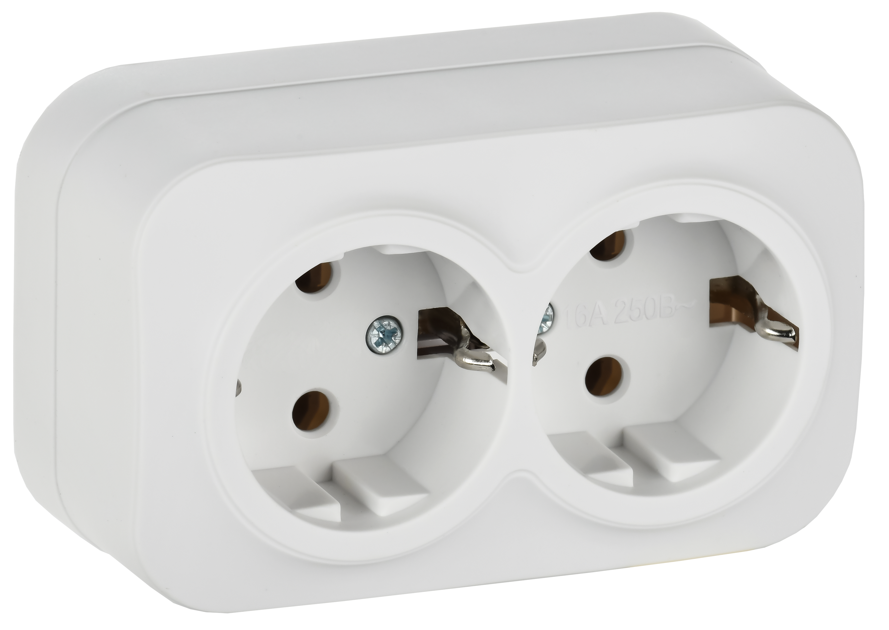 GLORY Розетка 2-местная для открытой установки с заземлением без защитных шторок 16А РС22-3-ХБм белый матовый IEK