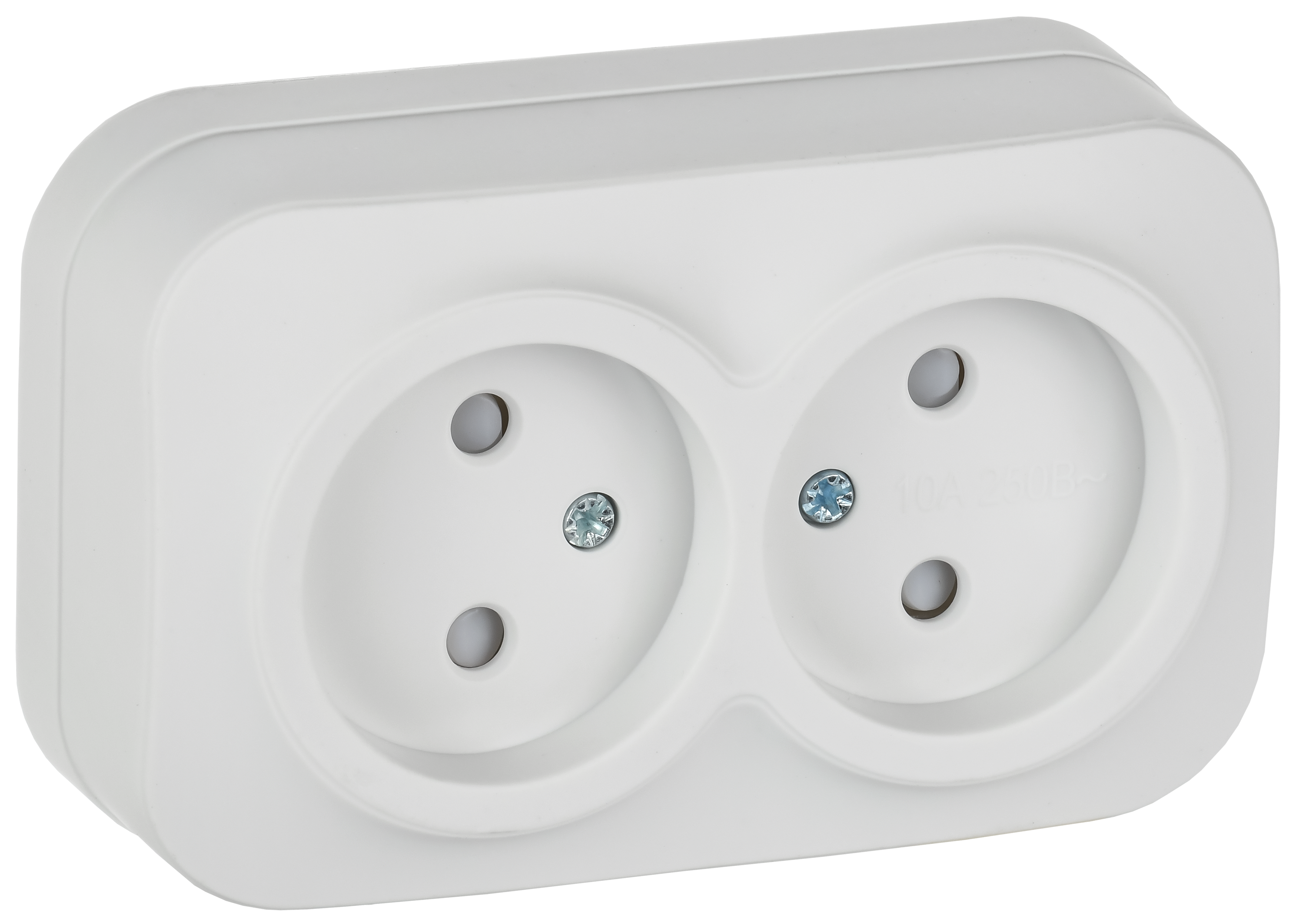 GLORY Розетка 2-местная для открытой установки без заземления с защитными шторками 10А РСш22-2-ХБм белый матовый IEK