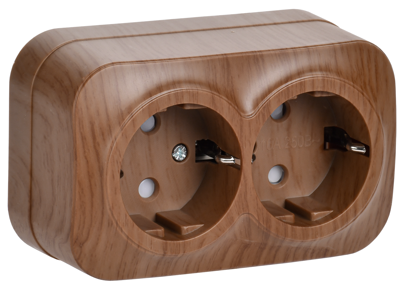 GLORY Розетка двухместная наружная с заземлением  с защитной шторкой дуб
