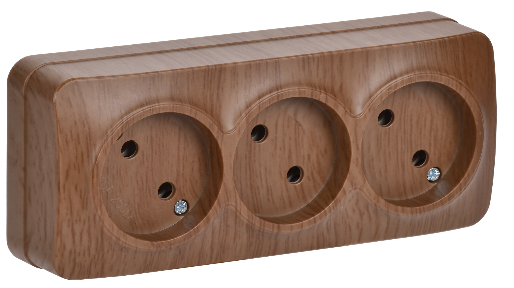 GLORY Розетка трехместная наружная без заземления дуб