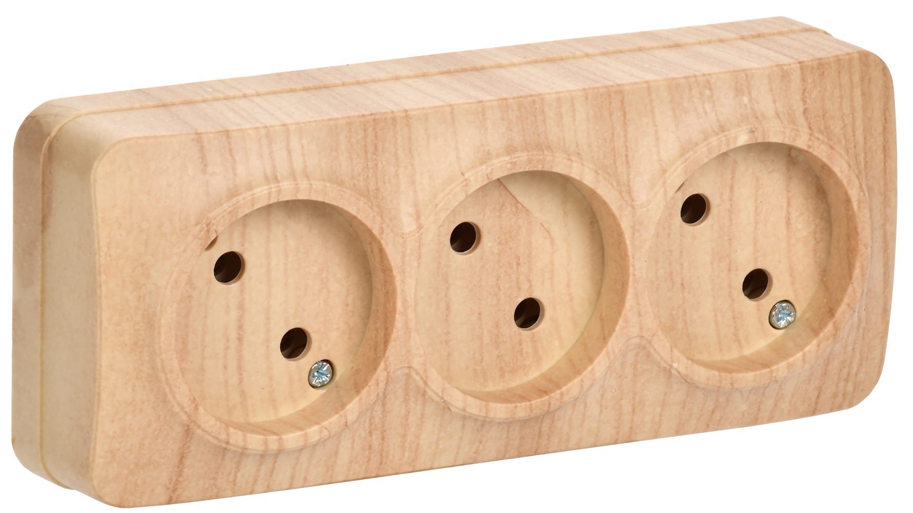 GLORY Розетка трехместная наружная без заземления сосна