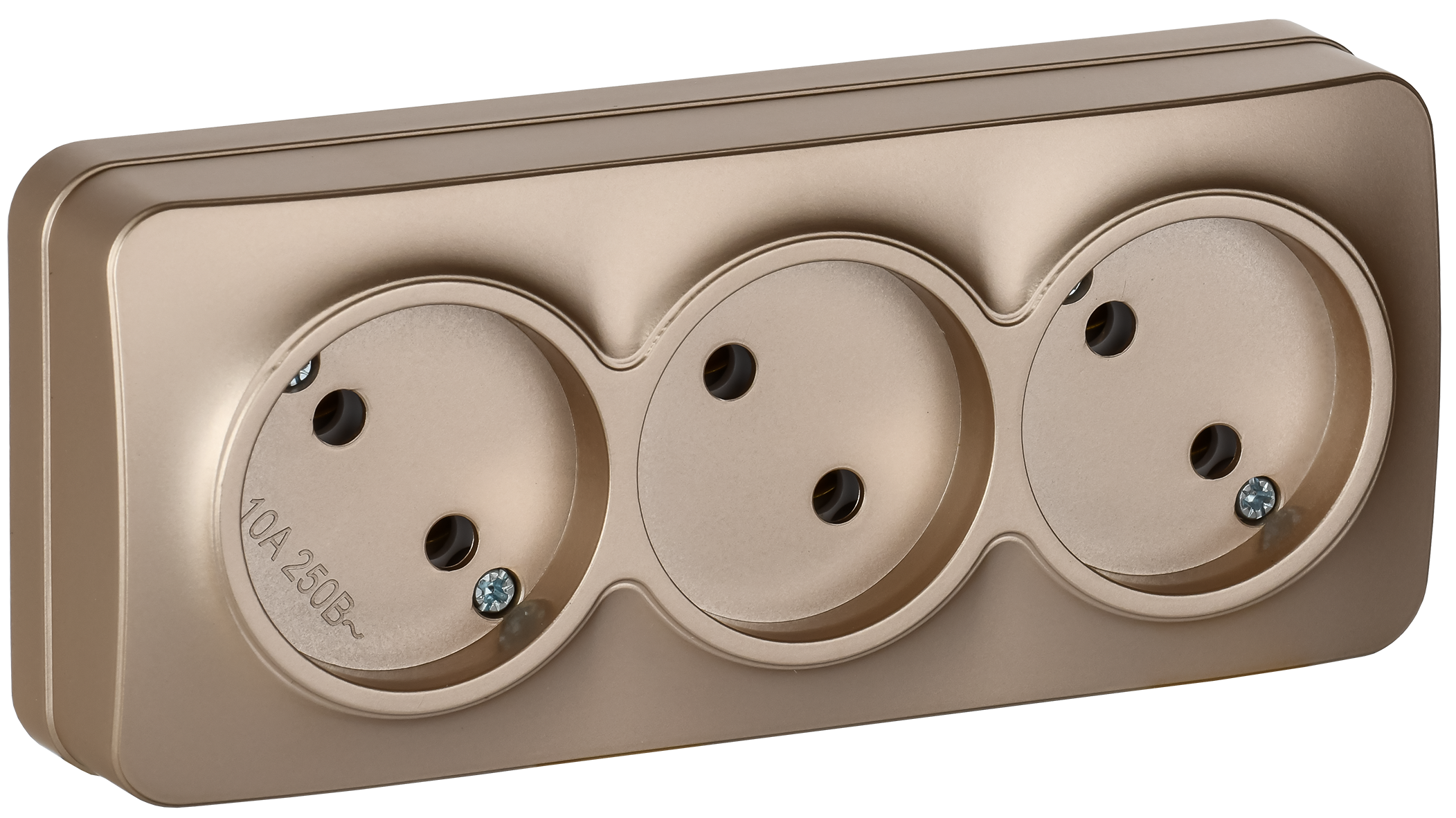 GLORY Розетка 3-местная для открытой установки без заземления без защитных шторок 10А РС23-2-ХШм шампань матовый IEK